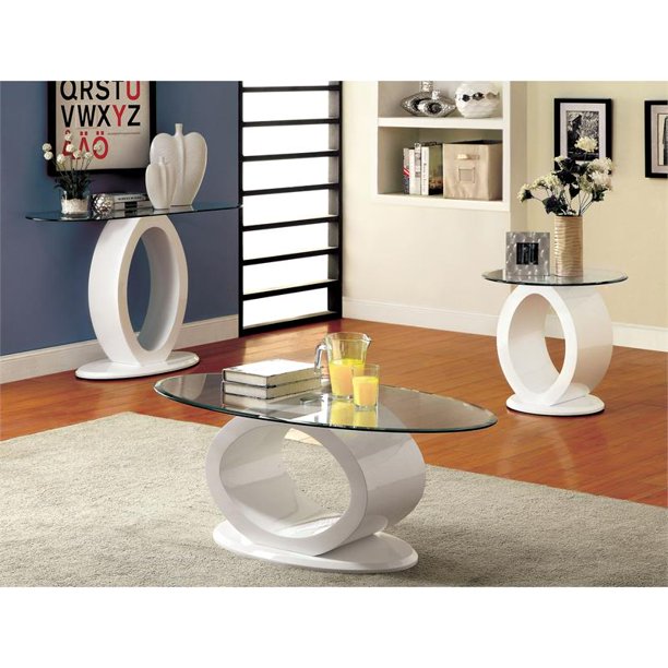 Lyndie Contemporary Glass Top End Table in White