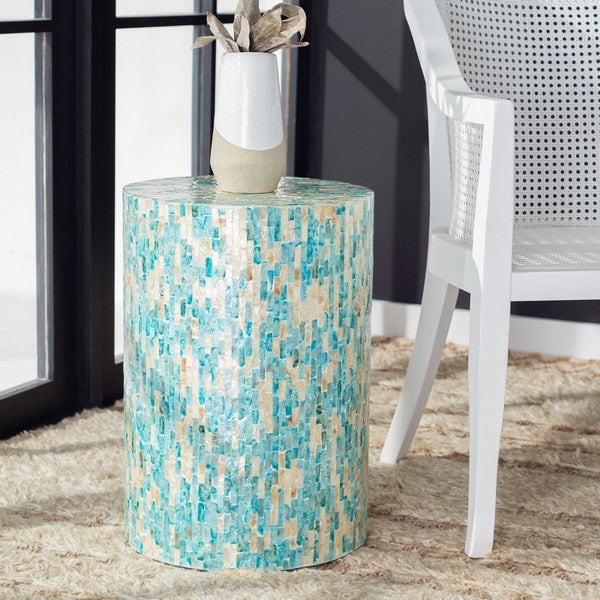 The Presley Blue/Gold Round Accent Side Table