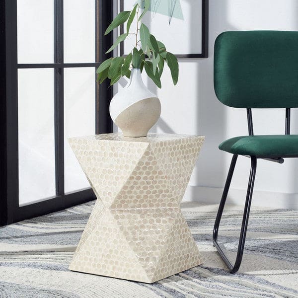 Milan Accent Side & End Table White Wood & Capiz Shells