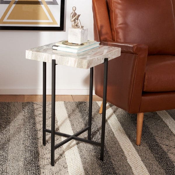 Tenzin Stone Top Luxury Accent Side & End Tables For Your Living Room | Black