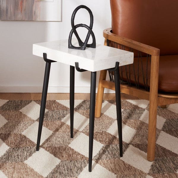 Yuki Stone Top Accent Table Elevate Your Room with Timeless Style | White