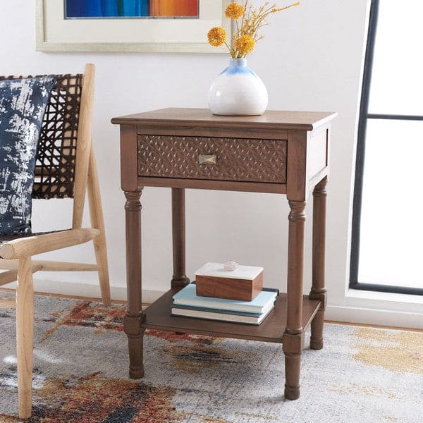 Halton 1Drw End & Side Accent Table for Living Room | Brown