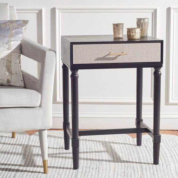 Estella 1Drw Solid Wood Side Accent Table for Bedroom & Living Room | Black