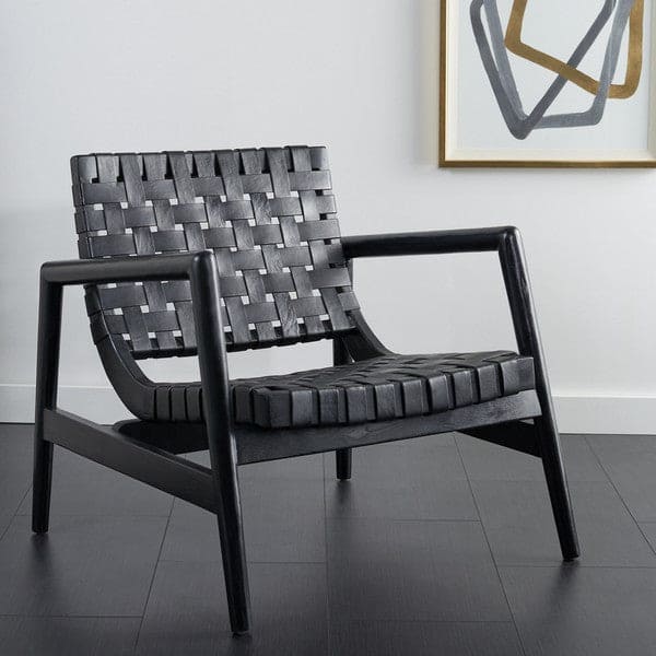 Bellona Style & Comfort Leather Woven Accent Chair | Black