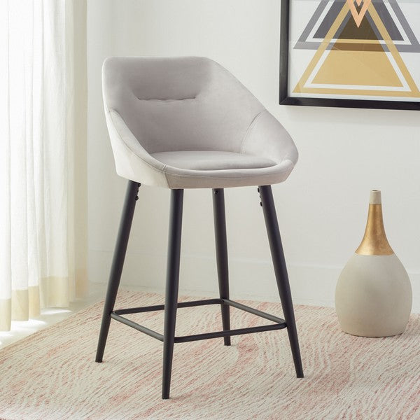 Zorica Counter Stool Sophisticated, Comfortable Design with Upholstered Velvet | Ash Blue / Black