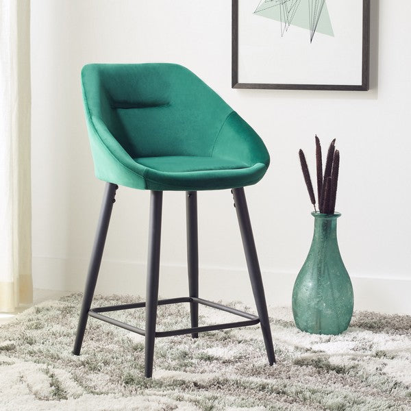 Zuri Velvet Upholstered Counter Stool Comfortable & Stylish Seating | Emerald/ Black