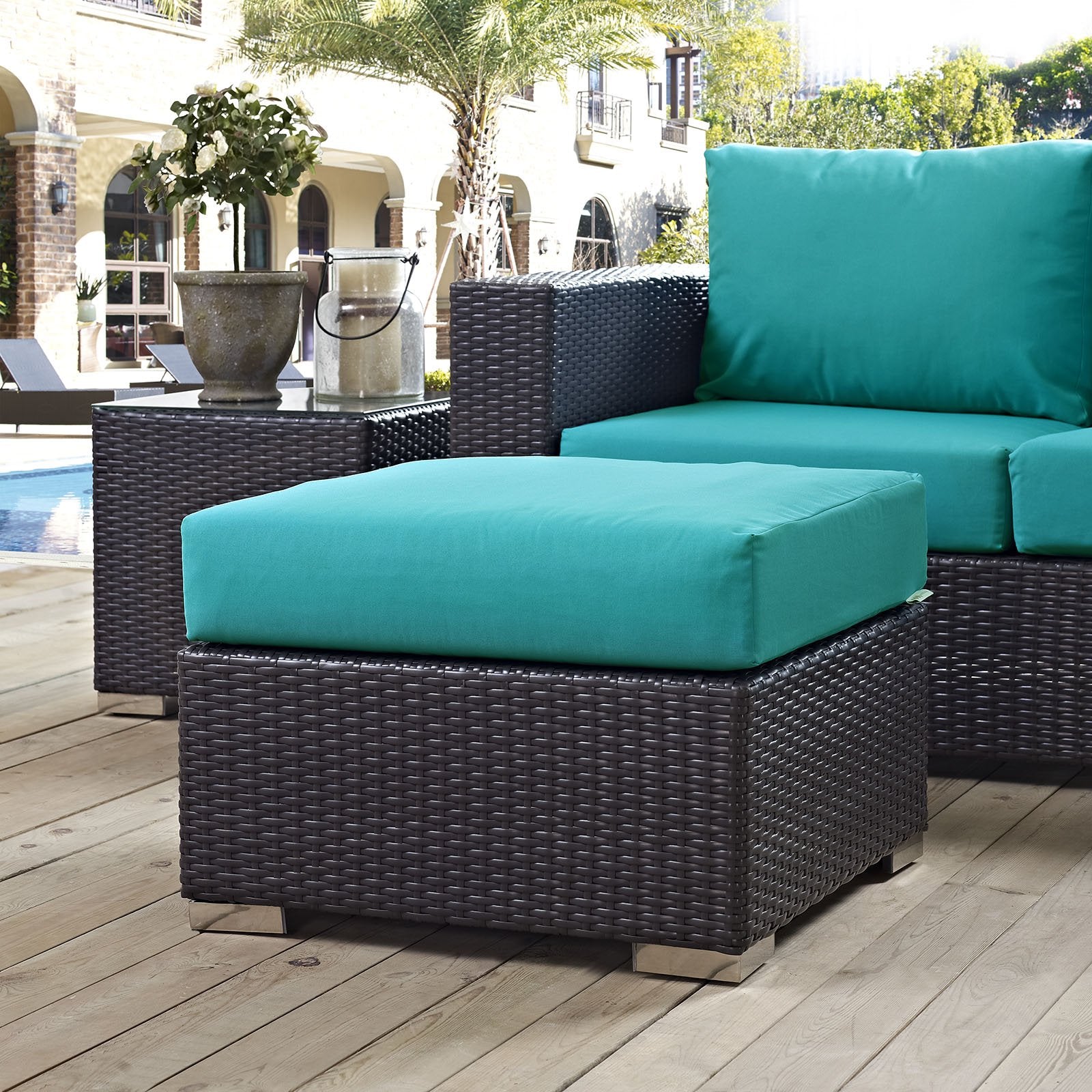 Convene Outdoor Patio Fabric Square Ottoman