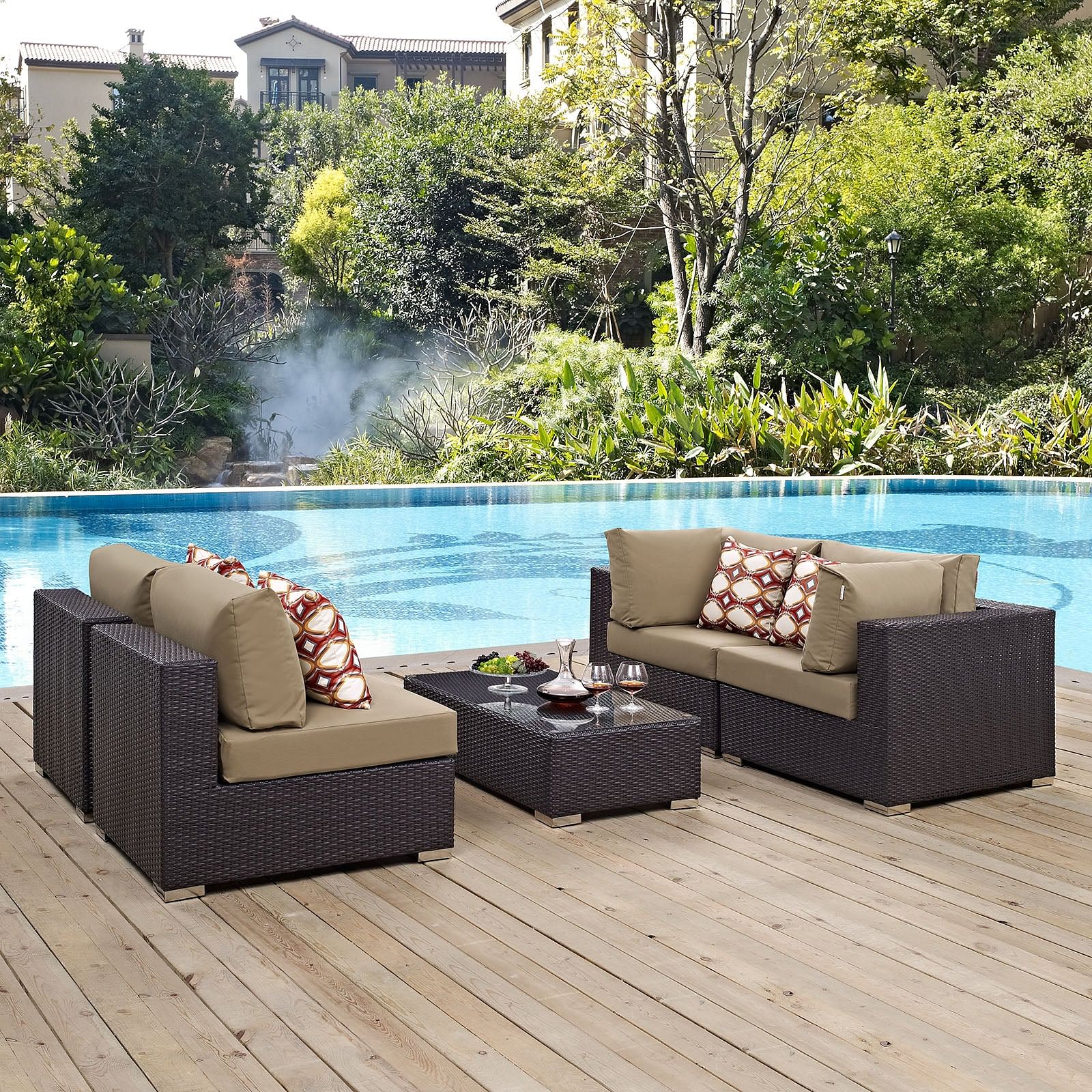 Convene 5 Piece Outdoor Patio Sectional Set