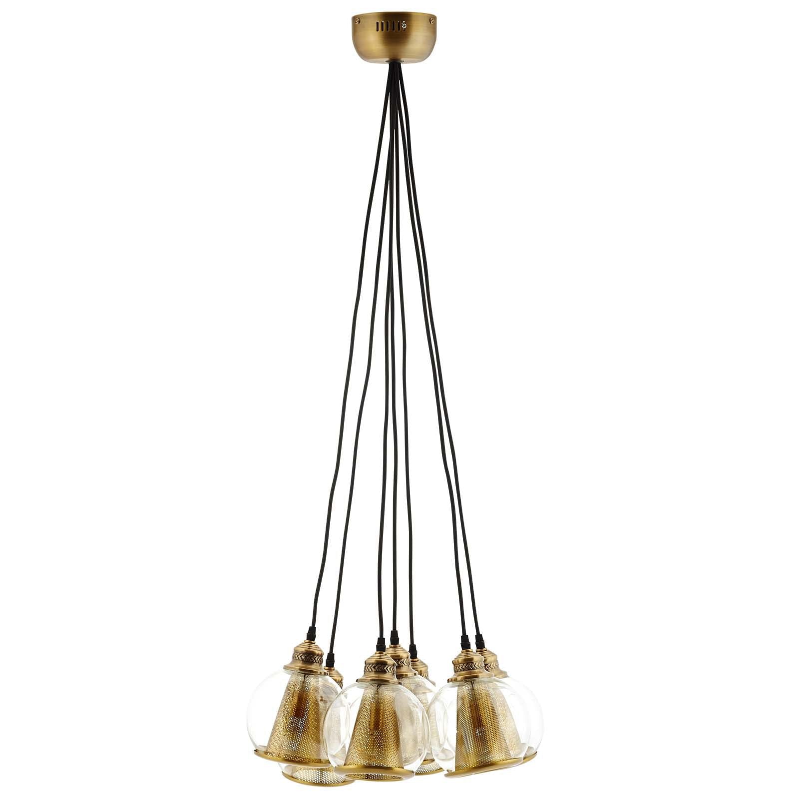 Peak Brass Cone and Glass Globe Cluster Pendant Chandelier