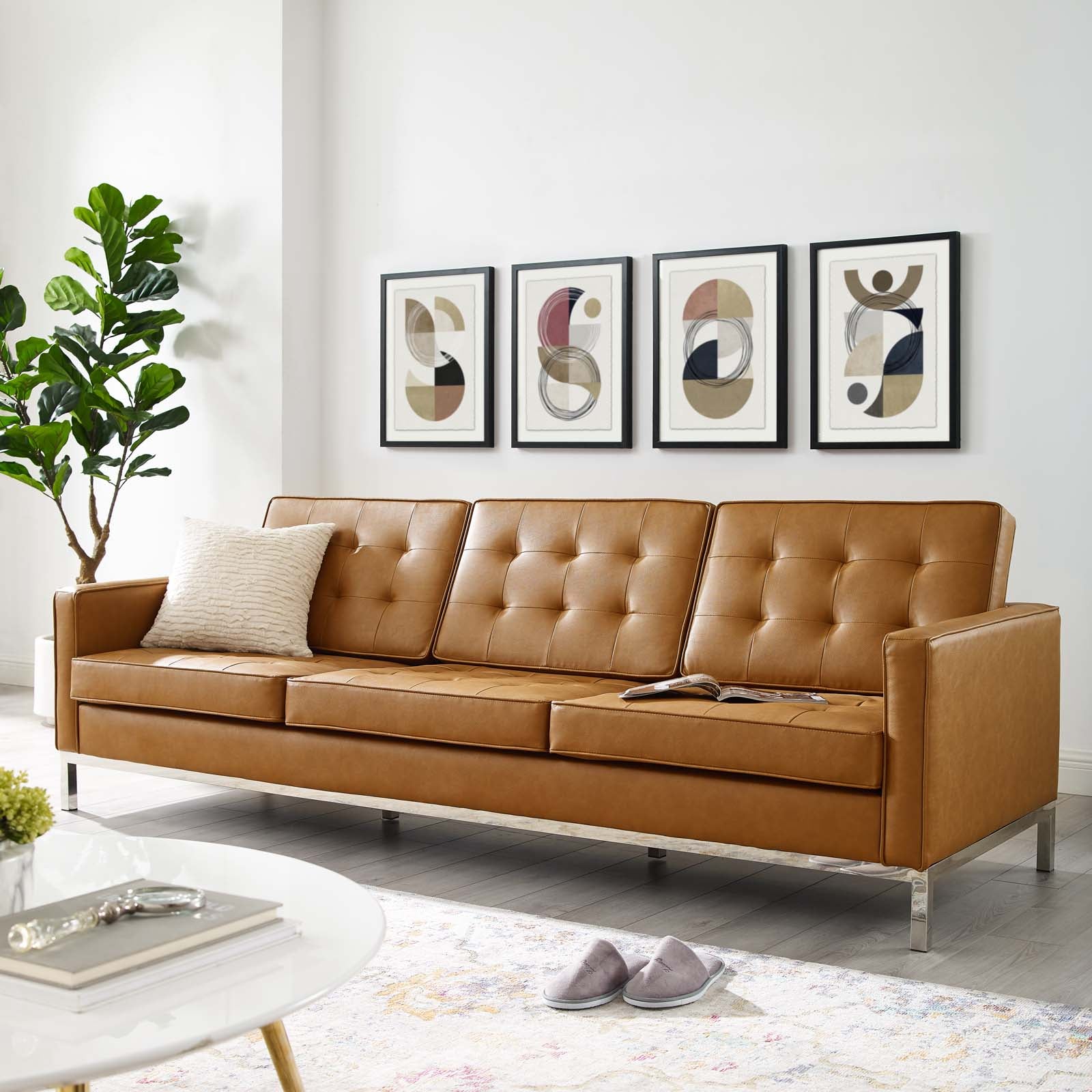 Loft Tufted Upholstered Faux Leather Sofa