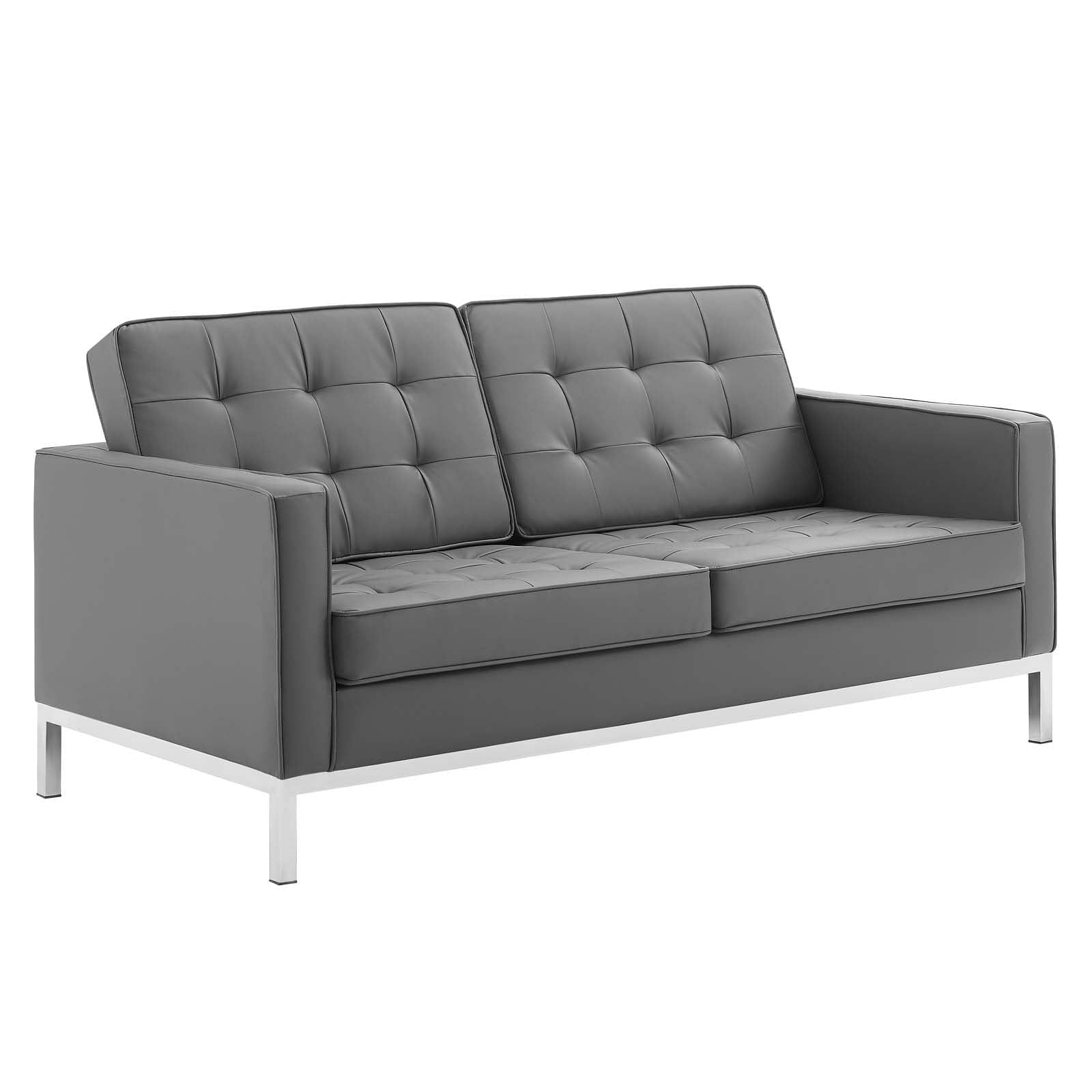 Loft Tufted Upholstered Faux Leather Loveseat