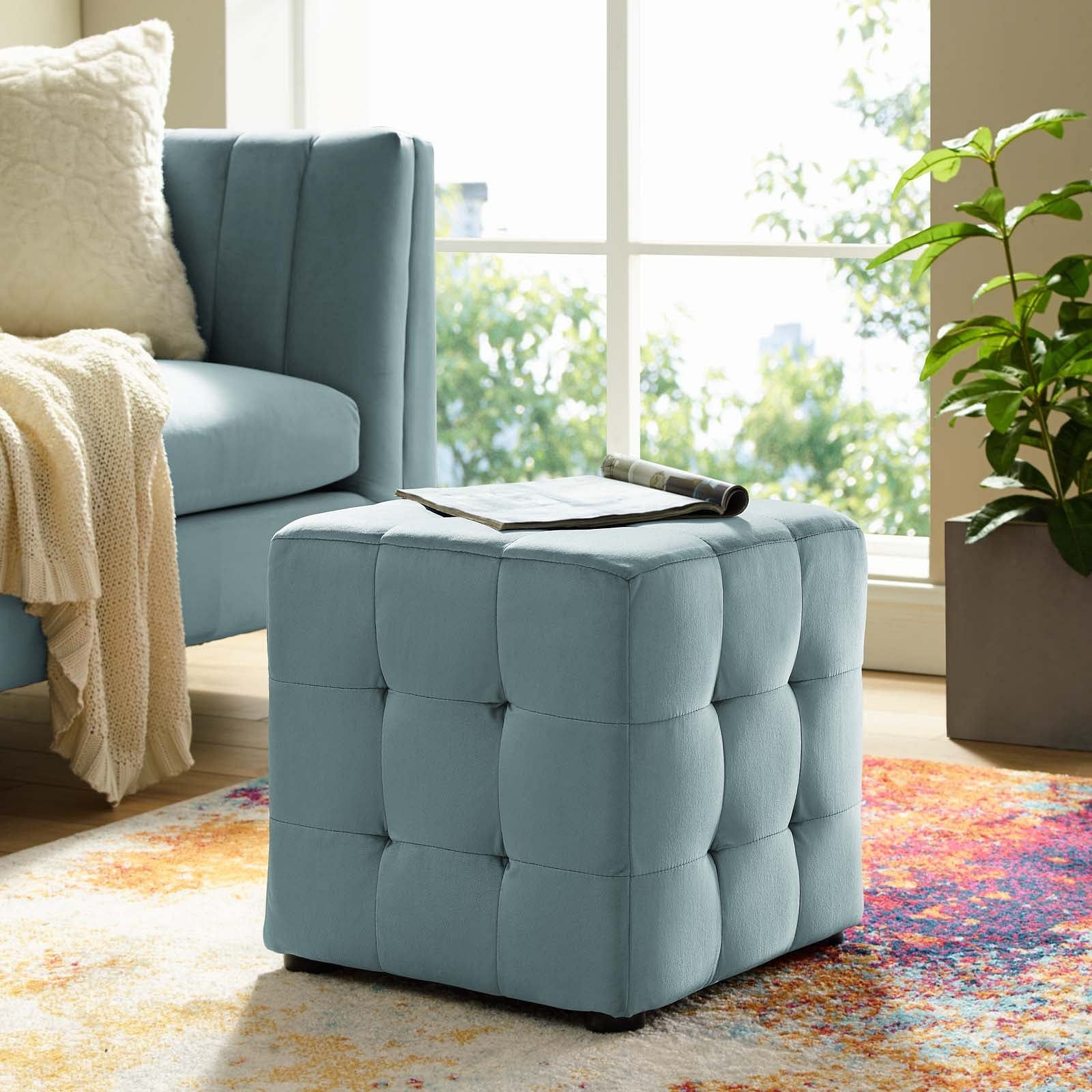 Contour Tufted Cube Performance Velvet Ottoman