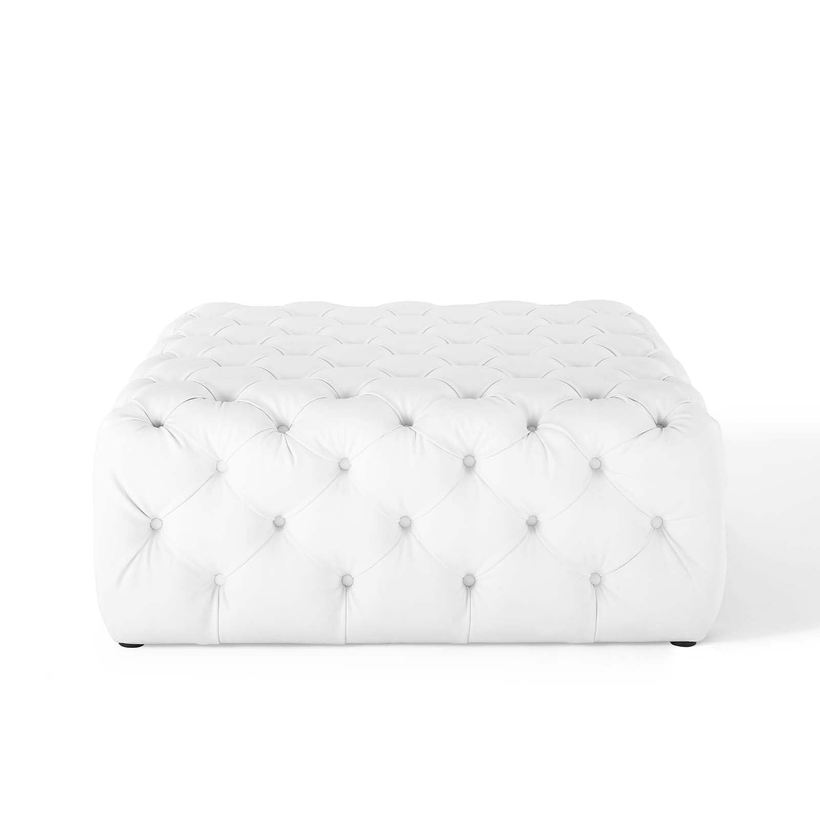 Amour Tufted Button Large Square Faux Leather Ottoman