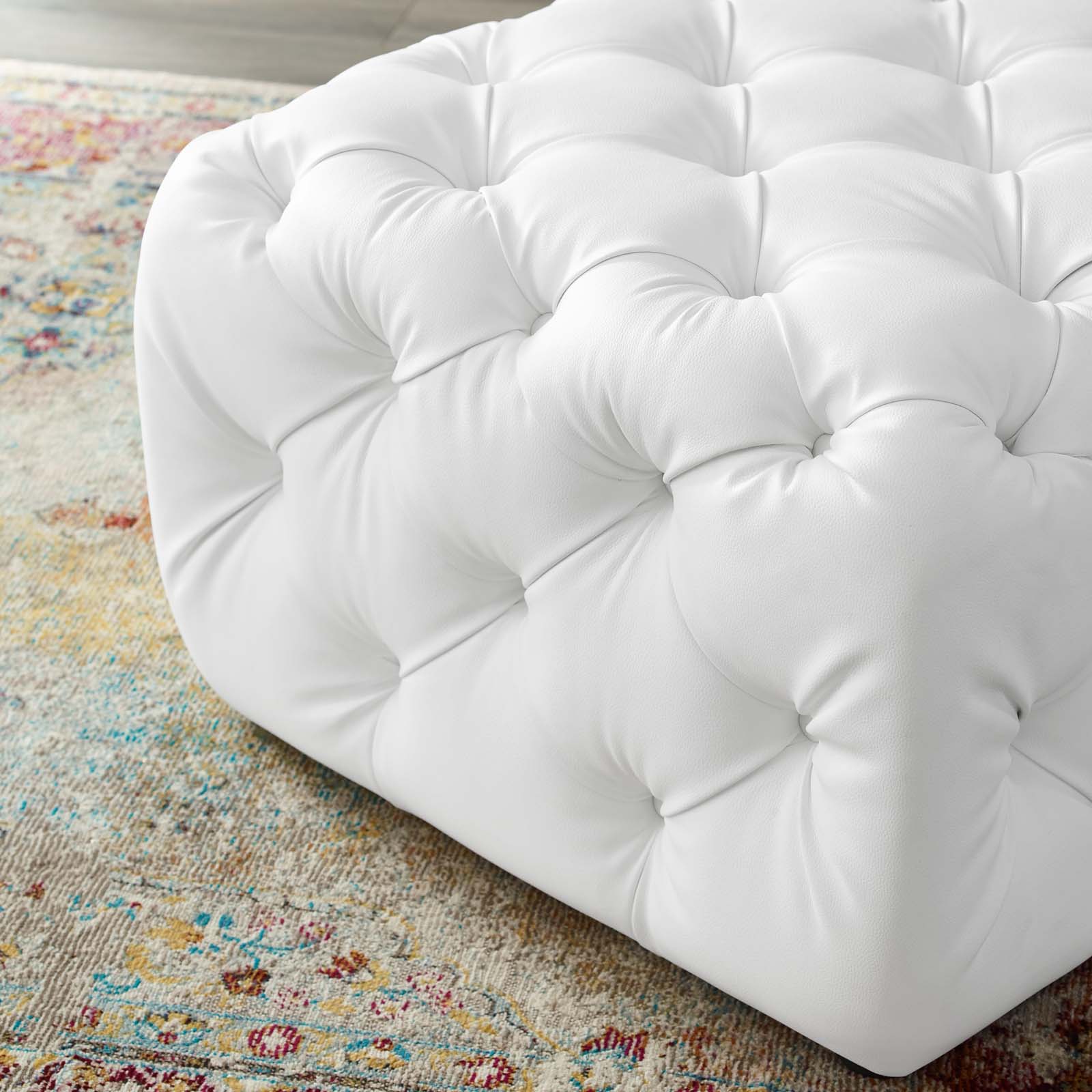 Amour Tufted Button Square Faux Leather Ottoman