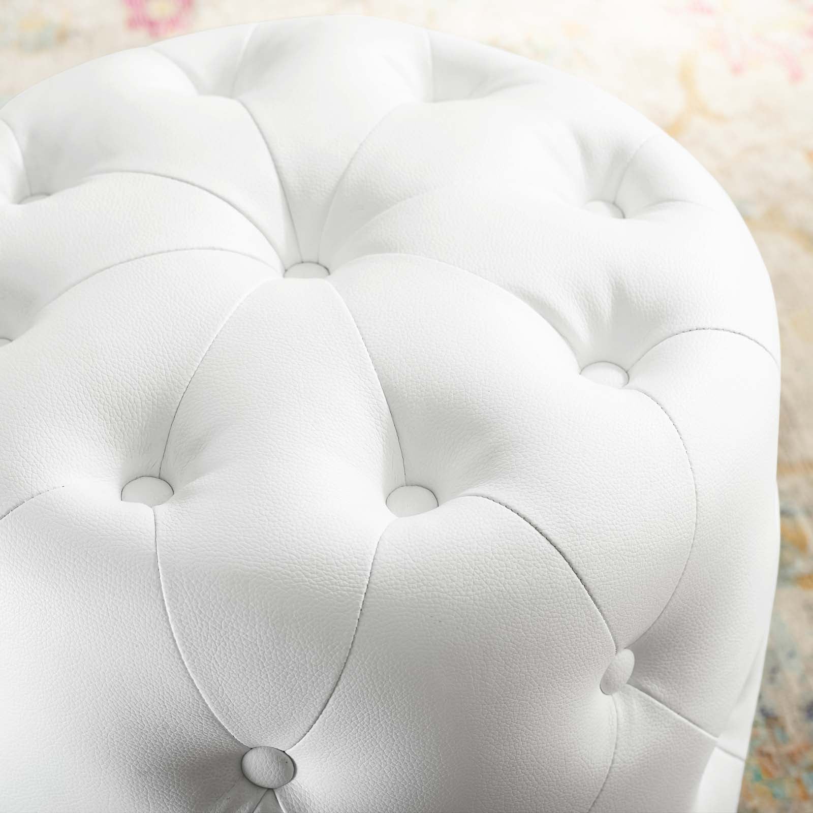 Amour Tufted Button Round Faux Leather Ottoman