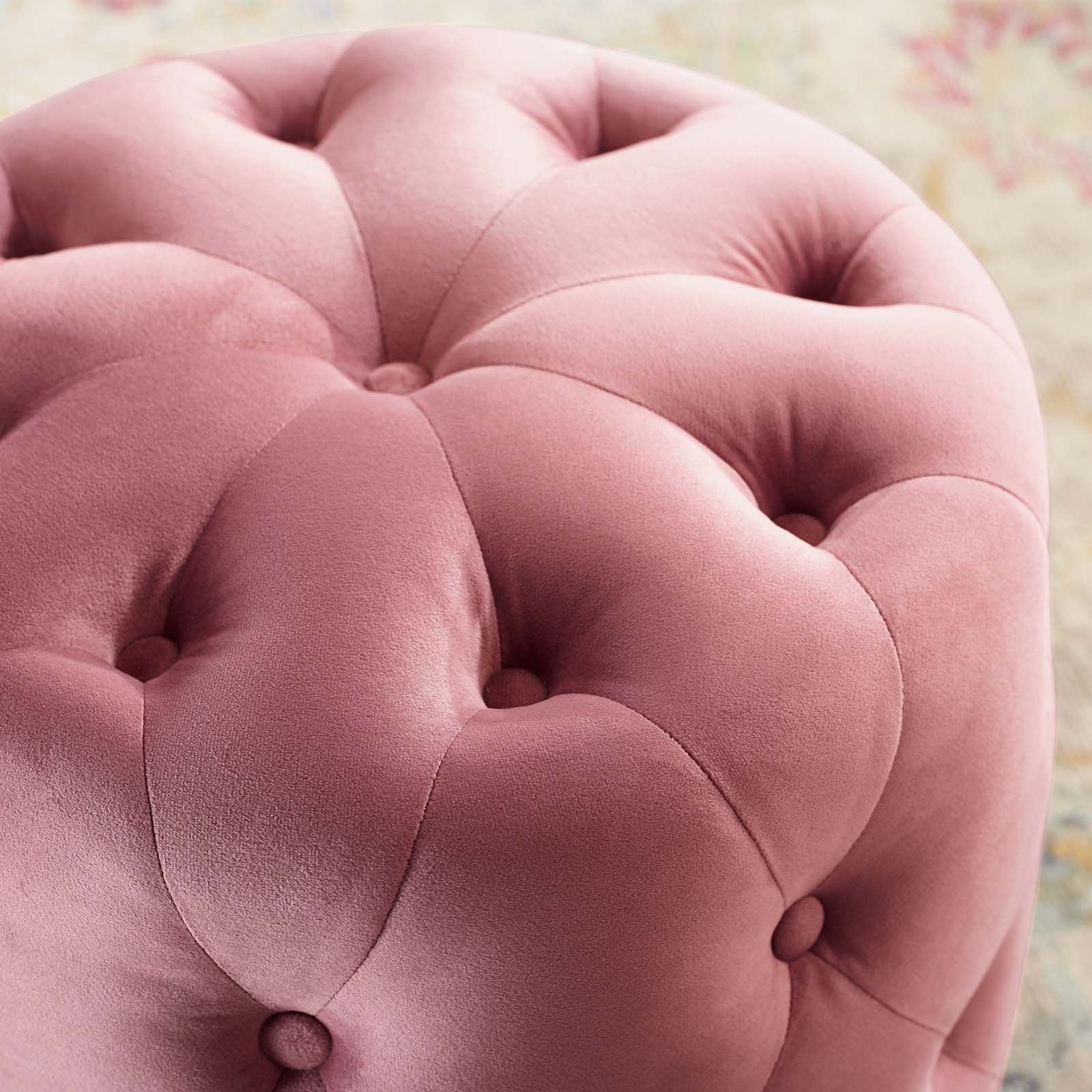 Amour Tufted Button Round Performance Velvet Ottoman