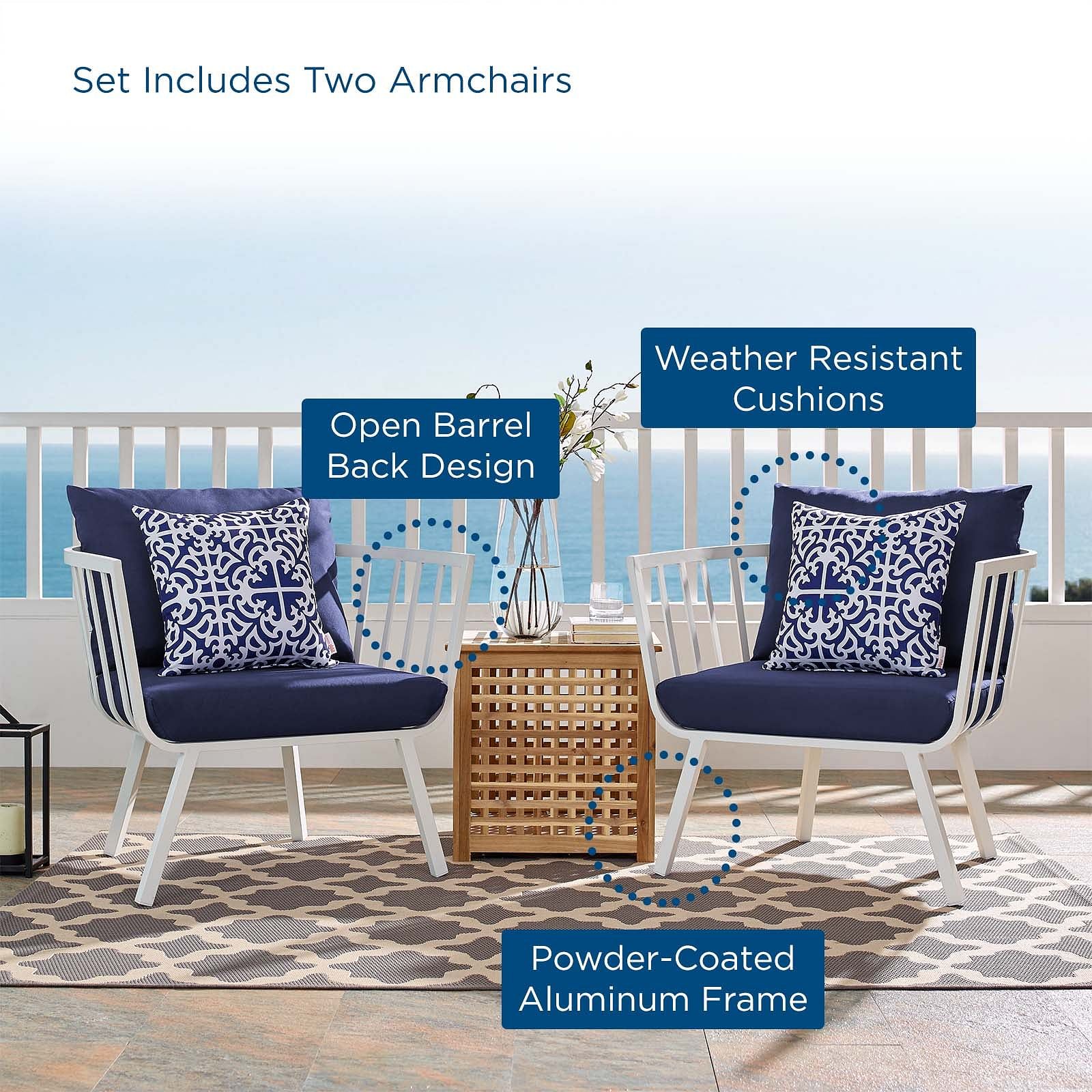 Riverside Outdoor Patio Aluminum Armchair Set of 2