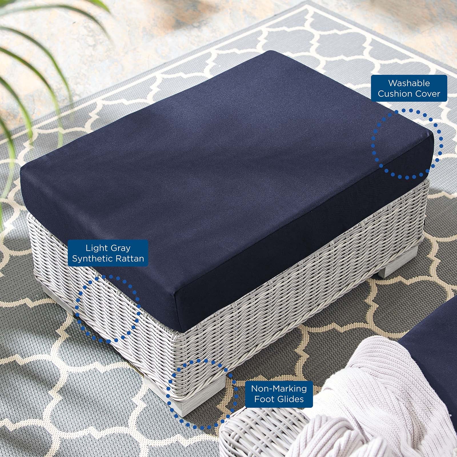 Conway Sunbrella® Outdoor Patio Wicker Rattan Ottoman