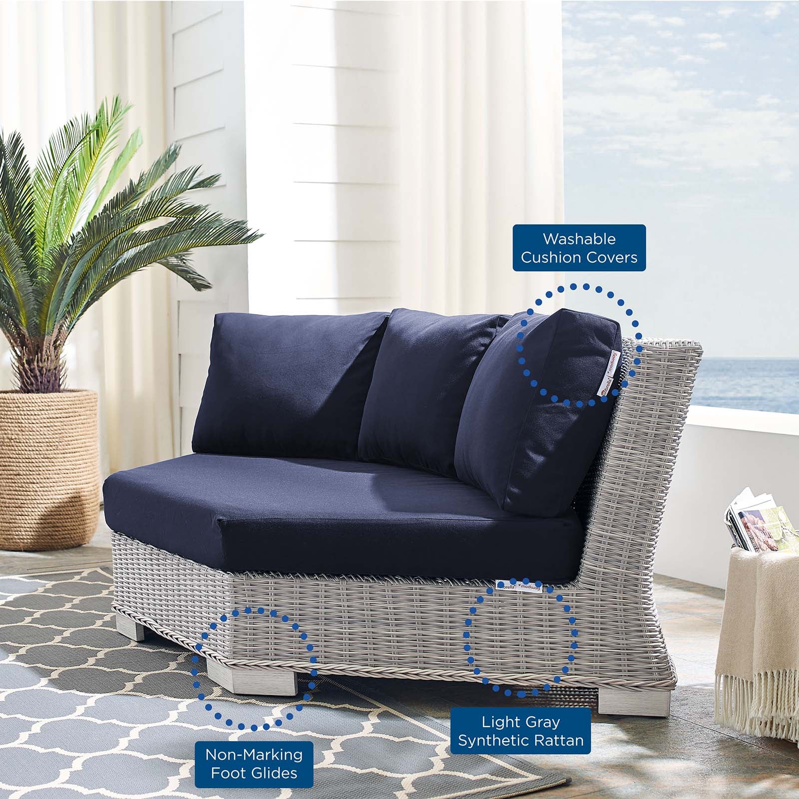 Conway Sunbrella® Outdoor Patio Wicker Rattan Round Corner Chair