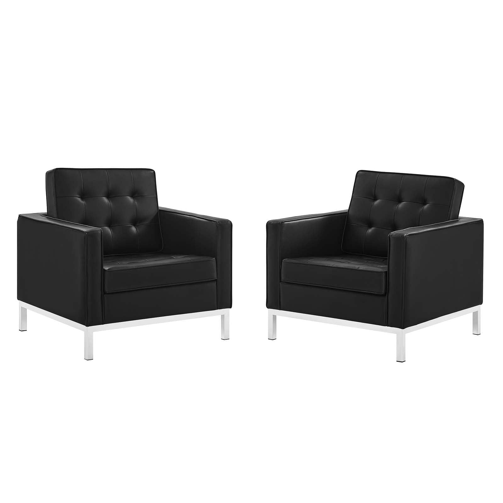 Loft Tufted Upholstered Faux Leather Armchair Set of 2