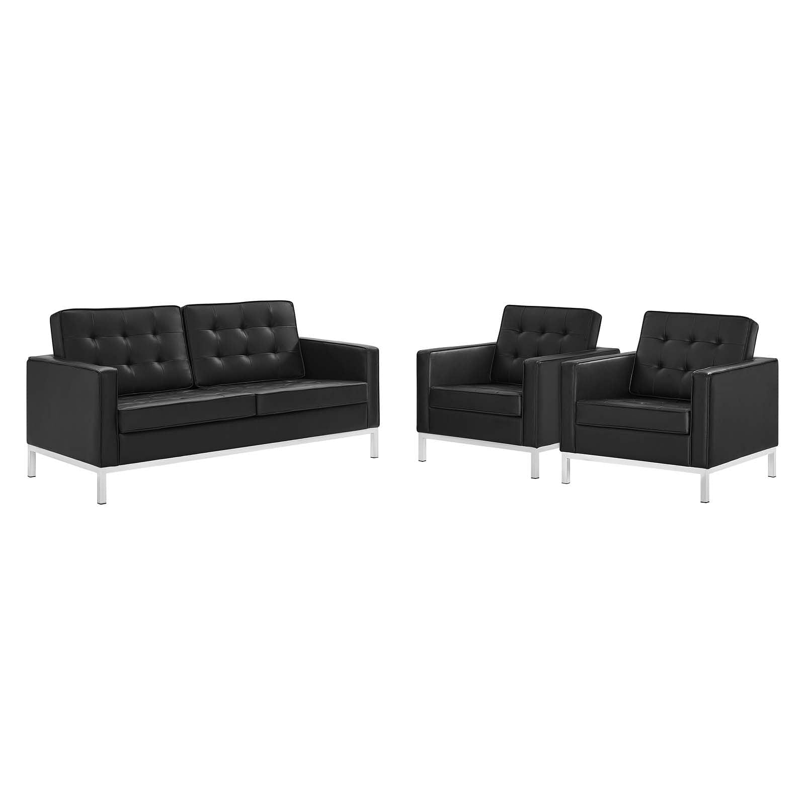 Loft 3 Piece Tufted Upholstered Faux Leather Set