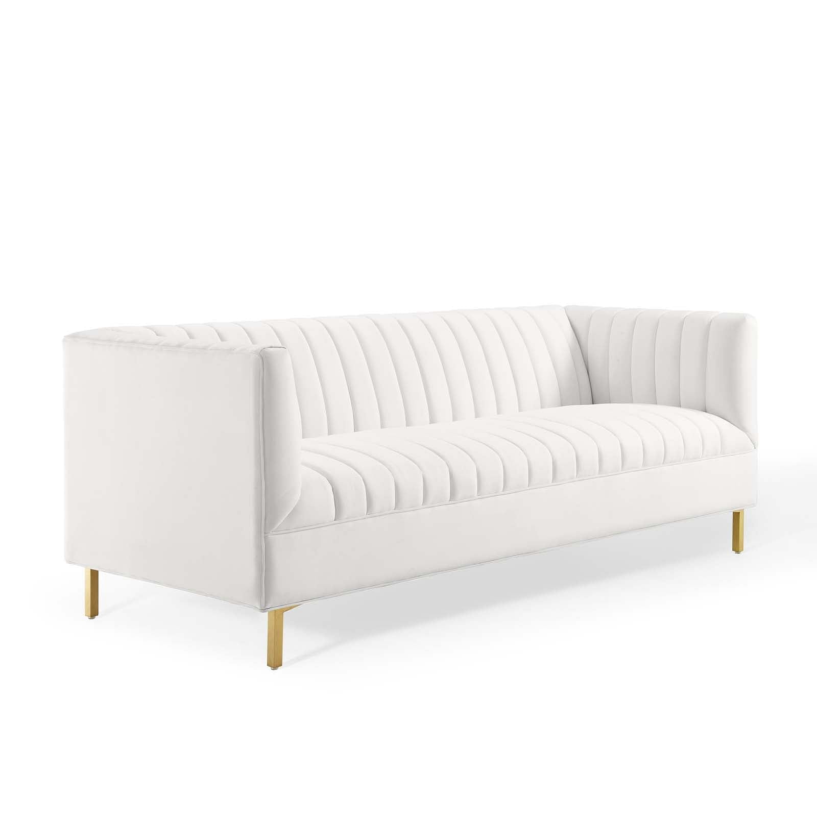 Shift Channel Tufted Performance Velvet Sofa