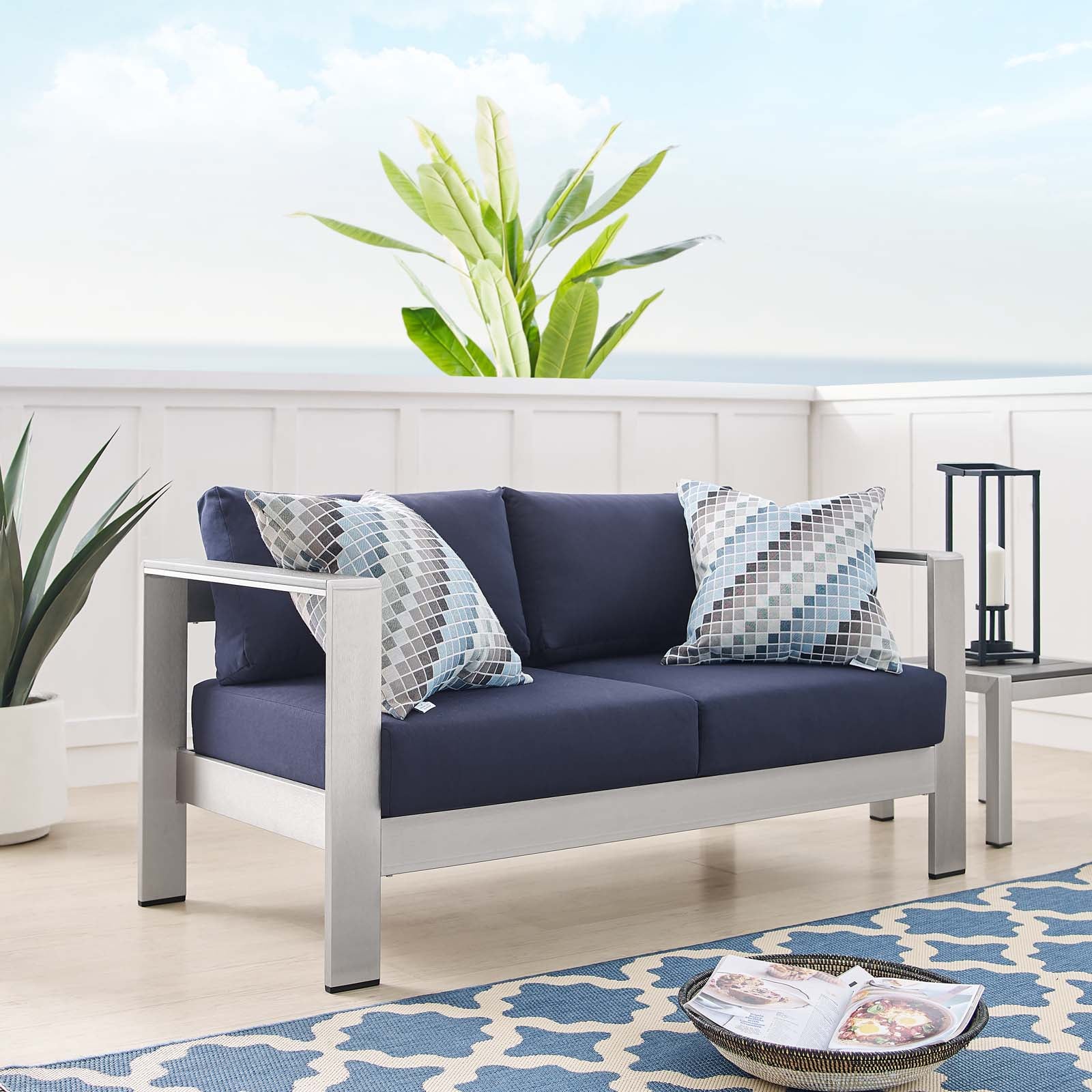 Shore Sunbrella® Fabric Aluminum Outdoor Patio Loveseat