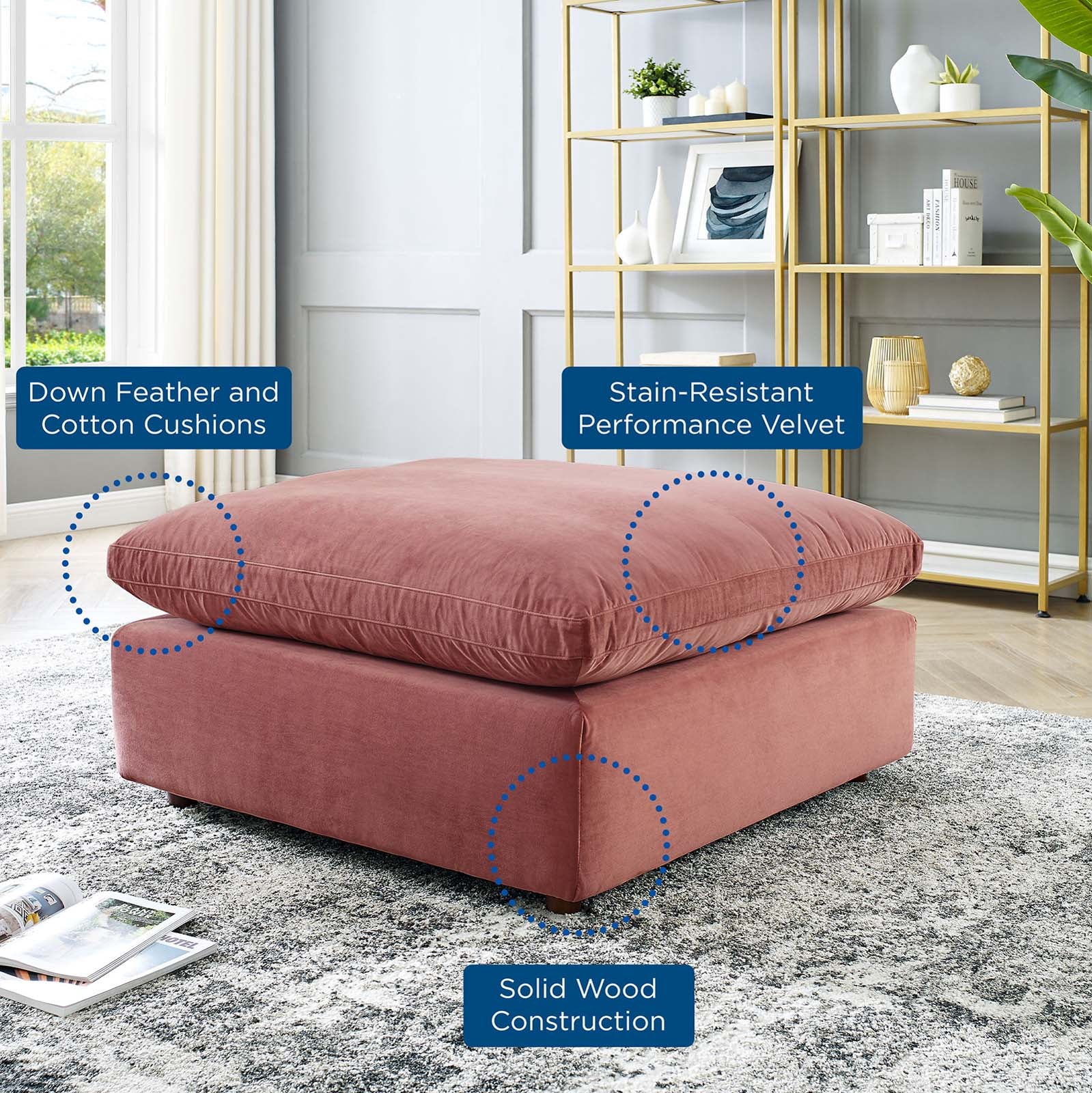 Commix Down Filled Overstuffed Performance Velvet Ottoman