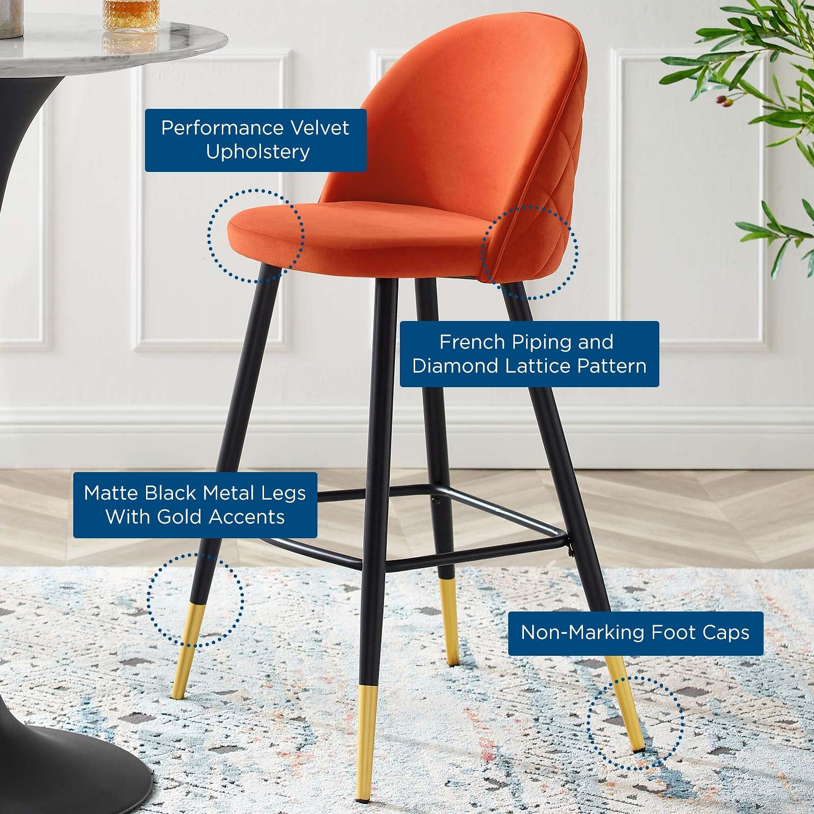 Cordial Performance Velvet Bar Stools - Set of 2