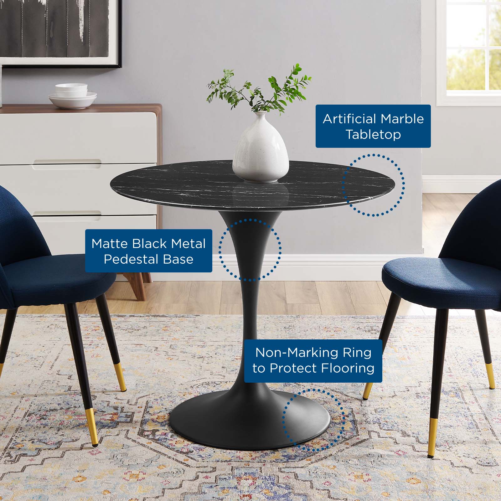 Lippa 36" Artificial Marble Dining Table