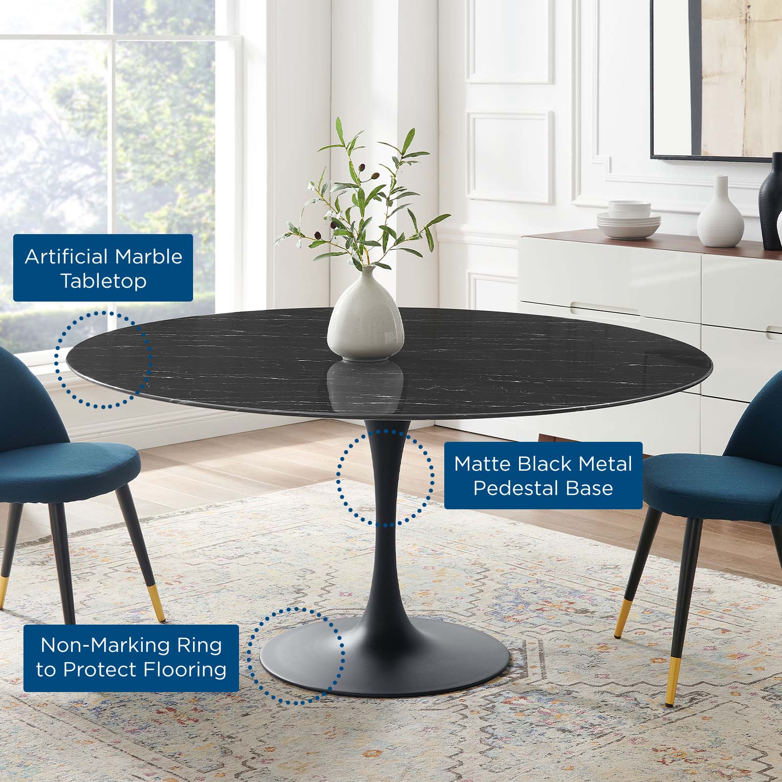 Lippa 60" Artificial Marble Dining Table