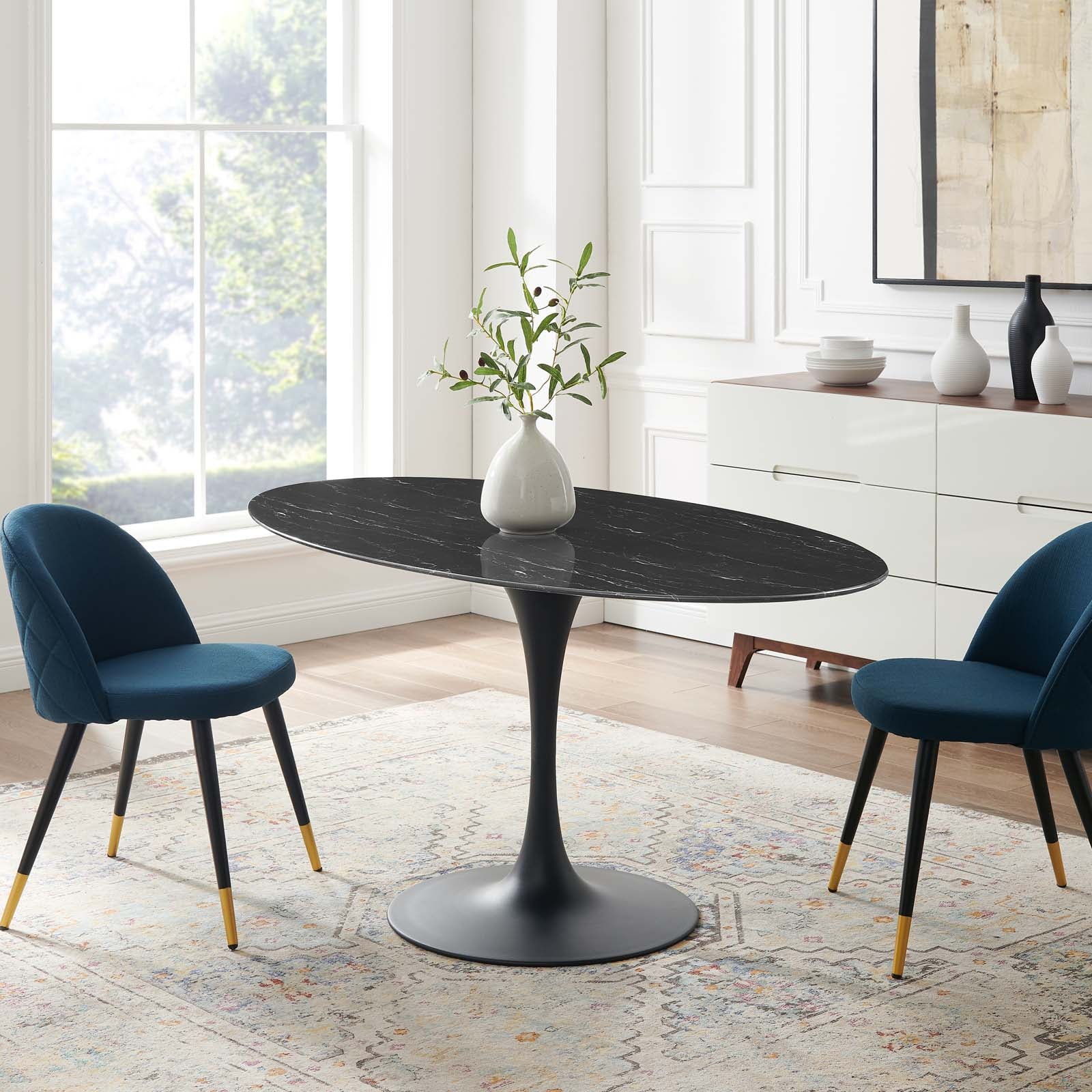 Lippa 60" Artificial Marble Oval Dining Table