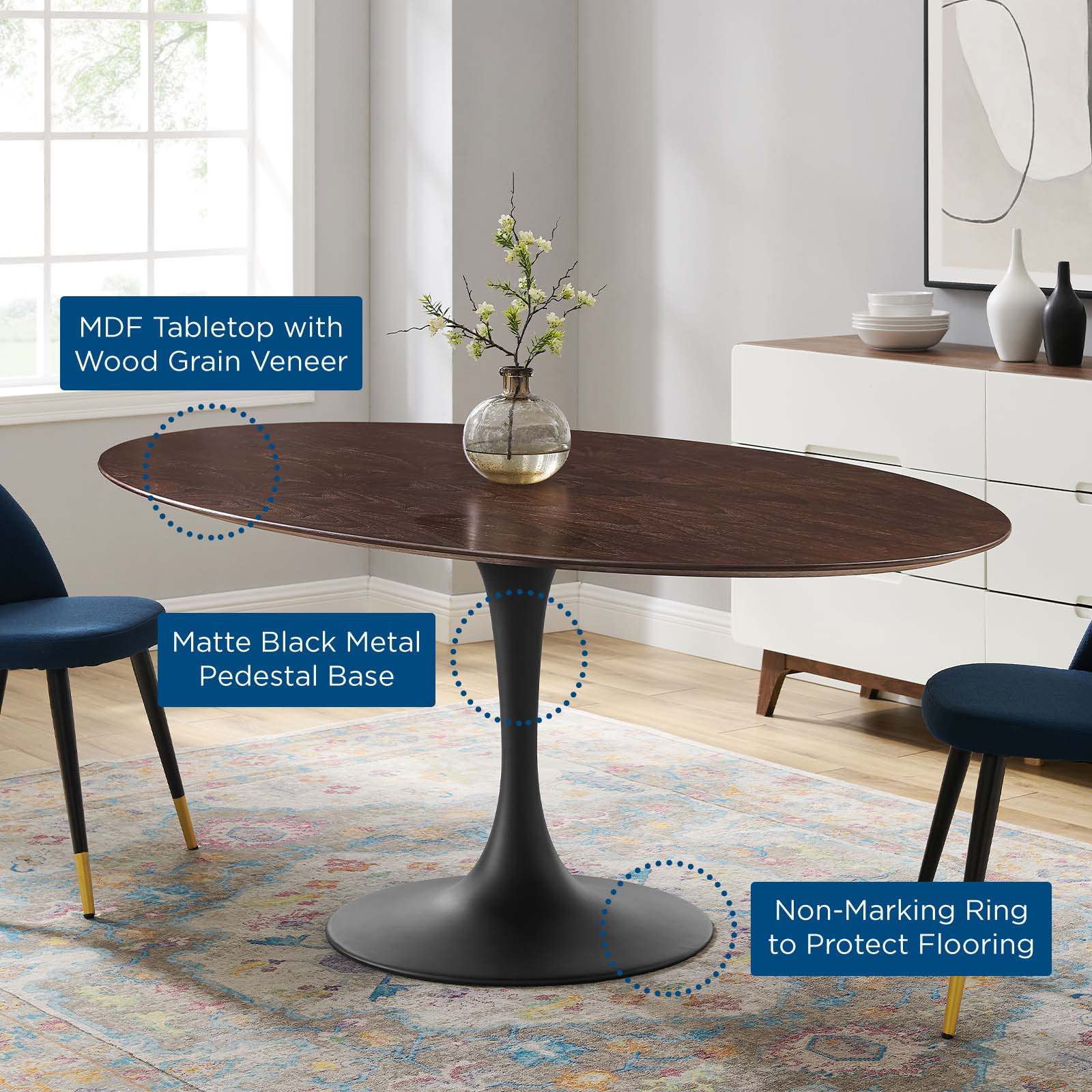 Lippa 78" Wood Oval Dining Table