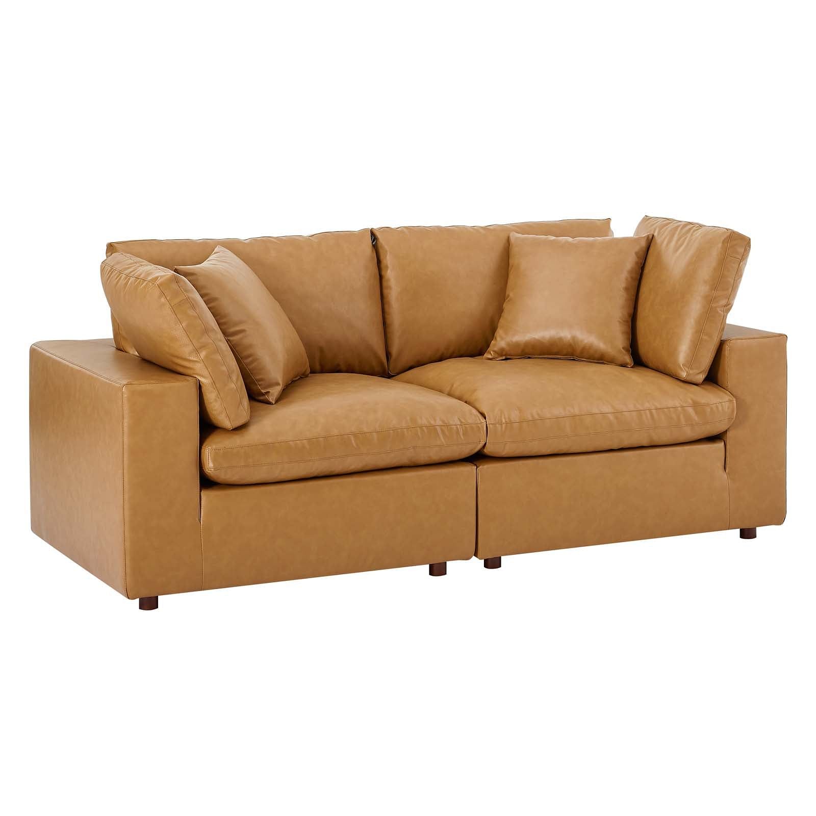 Commix Down Filled Overstuffed Vegan Leather Loveseat