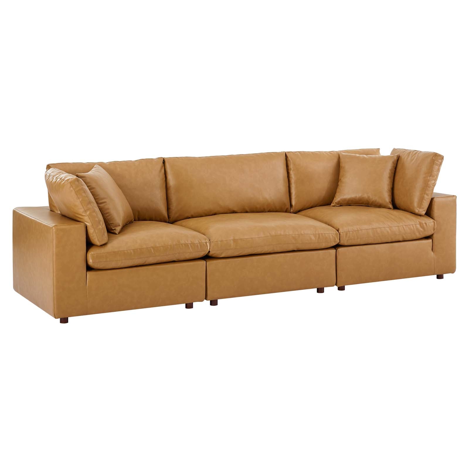 Commix Down Filled Overstuffed Vegan Leather 3-Seater Sofa