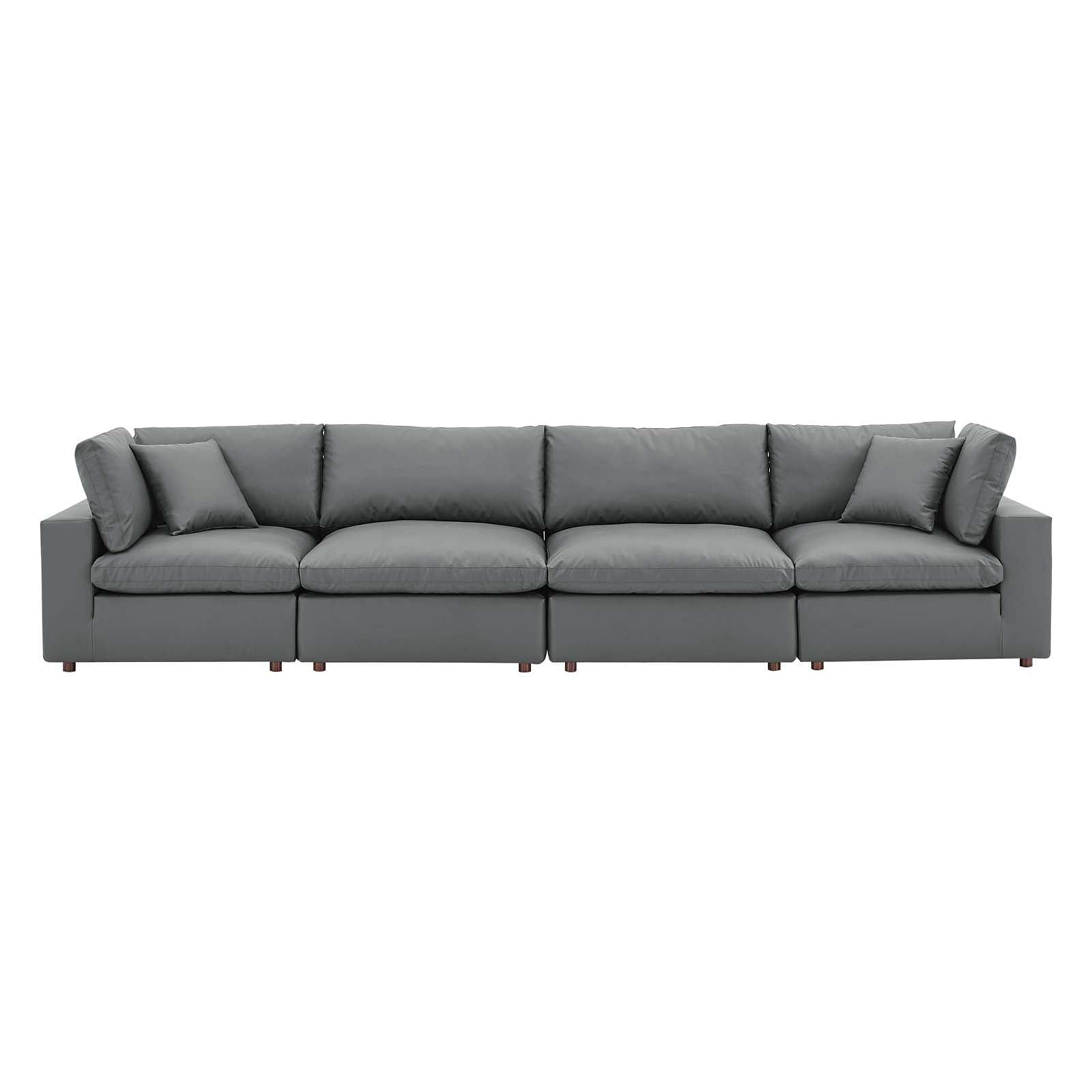 Commix Down Filled Overstuffed Vegan Leather 4-Seater Sofa