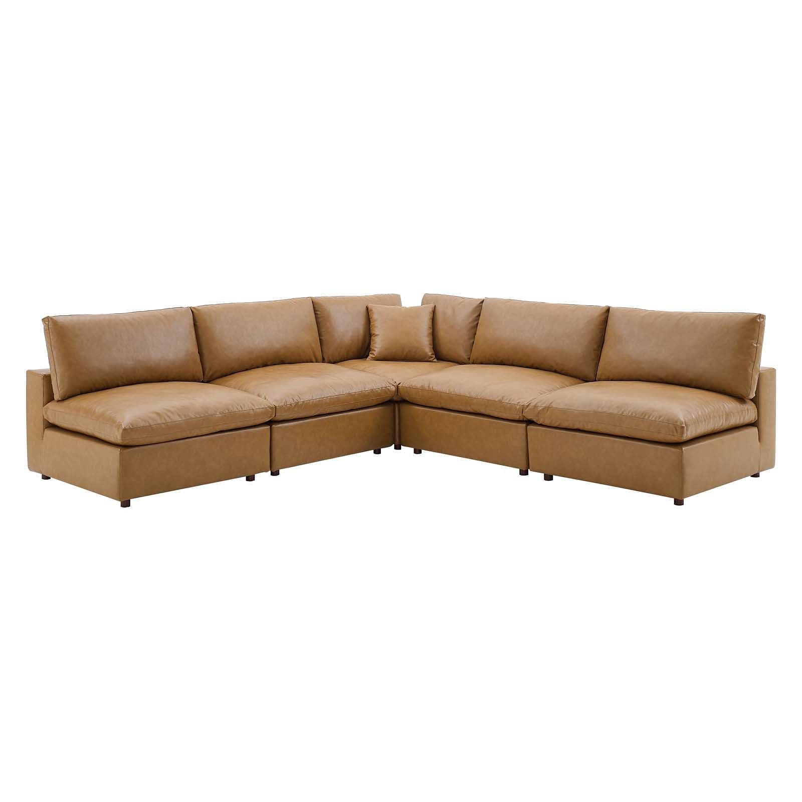 Commix Down Filled Overstuffed Vegan Leather 5-Piece Sectional Sofa