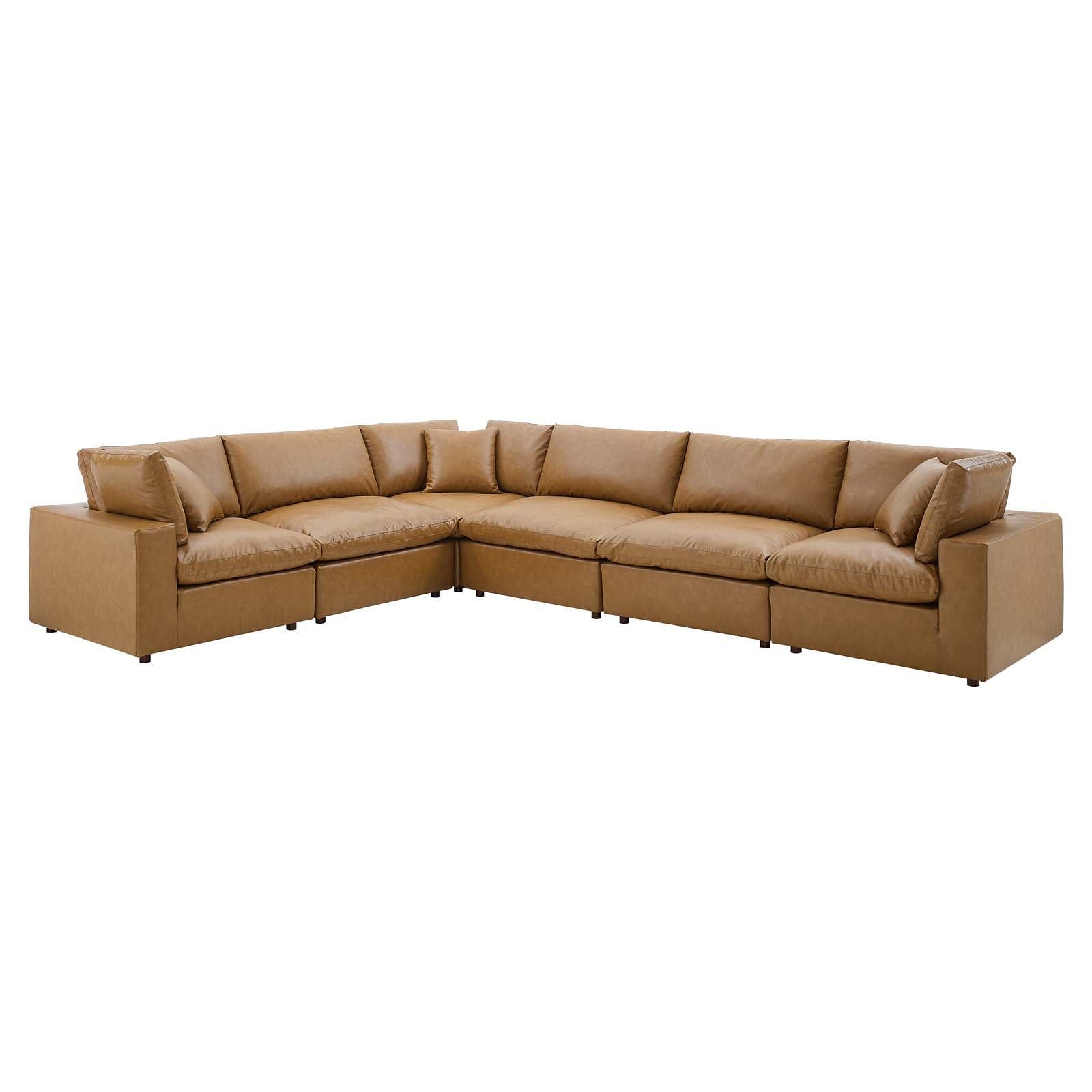 Commix Down Filled Overstuffed Vegan Leather 6-Piece Sectional Sofa