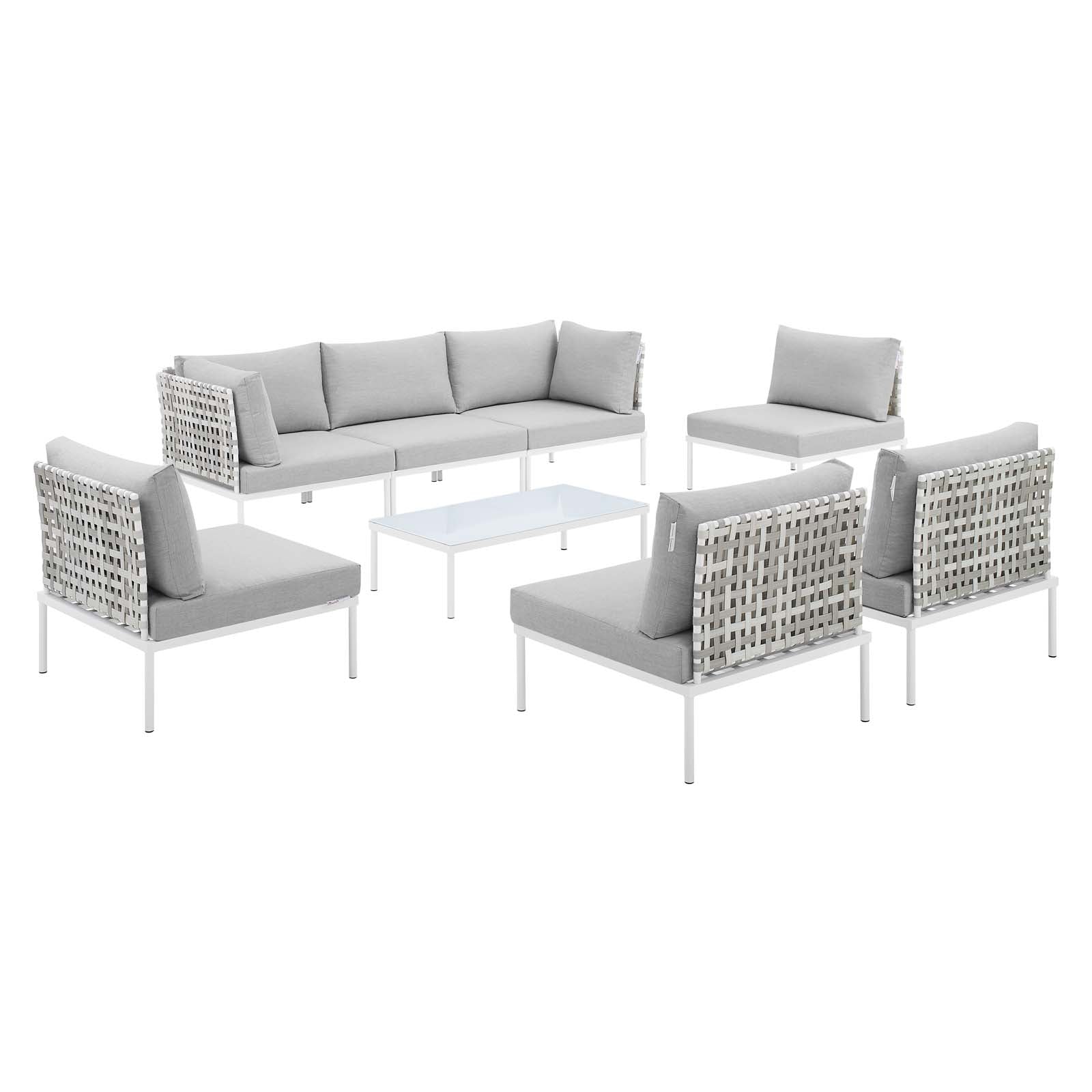 Harmony 8-Piece  Sunbrella® Basket Weave Outdoor Patio Aluminum Sectional Sofa Set