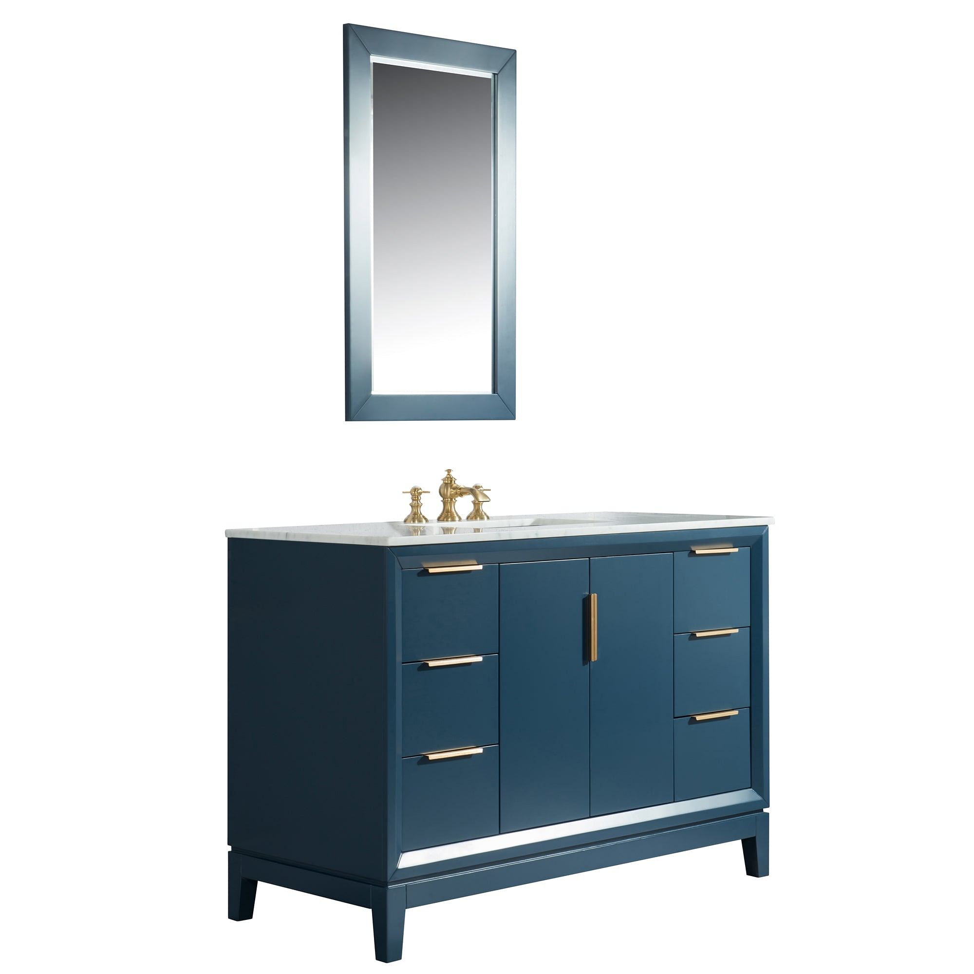 Elizabeth 48-Inch Single Sink Carrara White Marble Vanity In Monarch Blue  With Faucet(s)