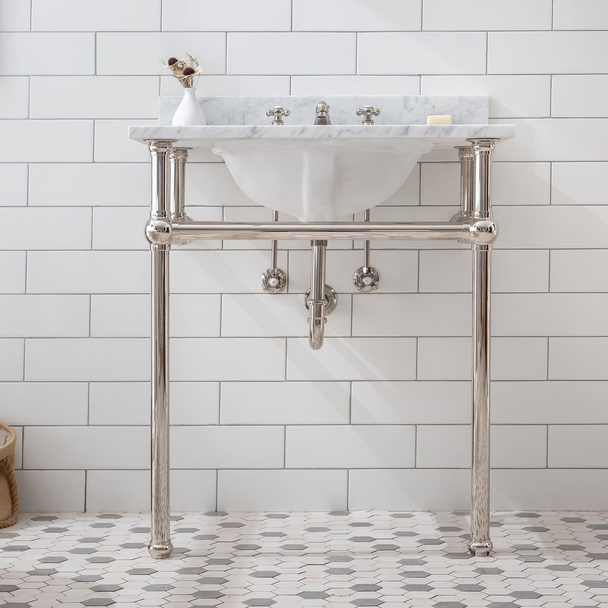 Embassy 30 Inch Wide Single Wash Stand and P-Trap included in Polished Nickel (PVD) Finish