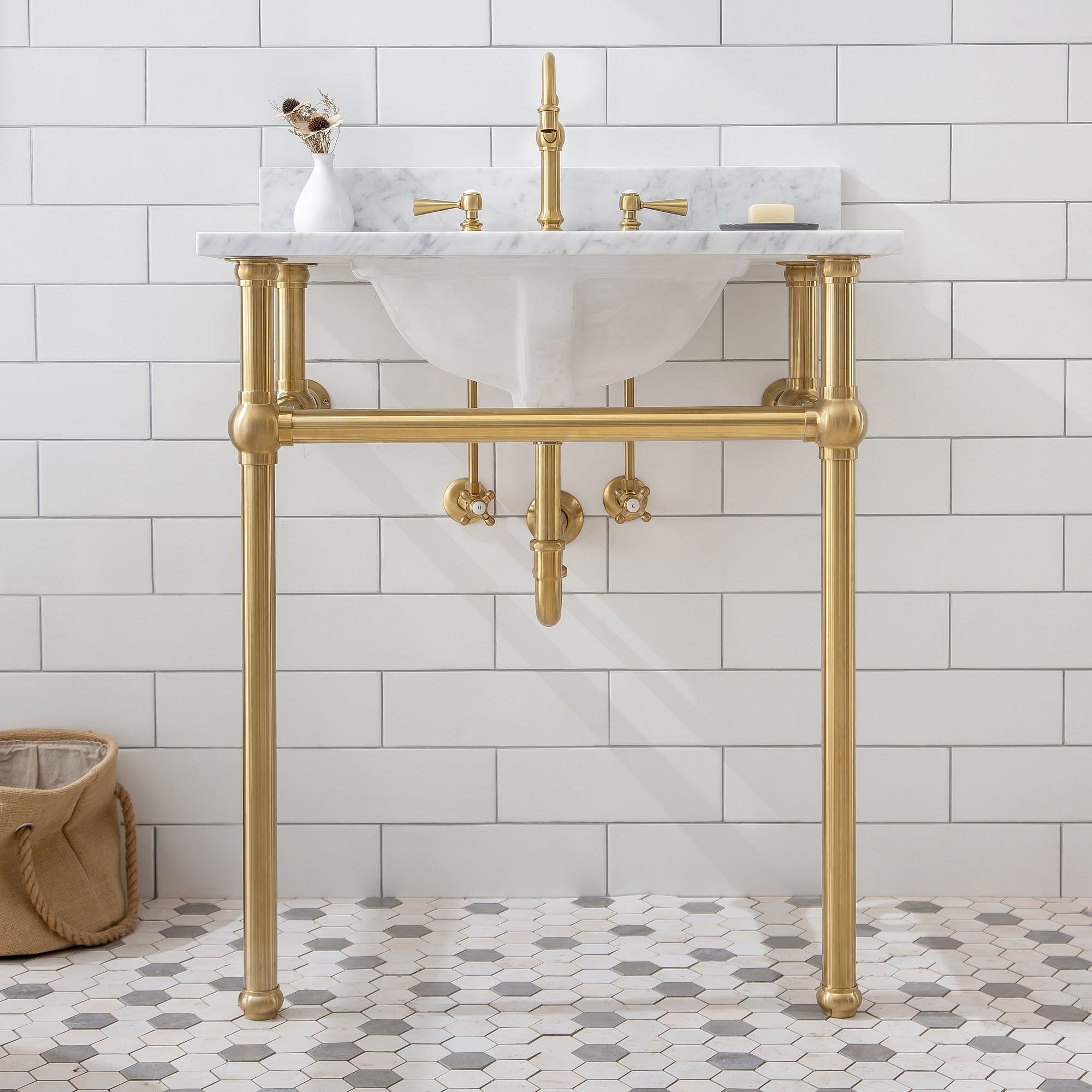 Embassy 30 Inch Wide Single Wash Stand, P-Trap, and Counter Top with Basin included in Satin Gold Finish