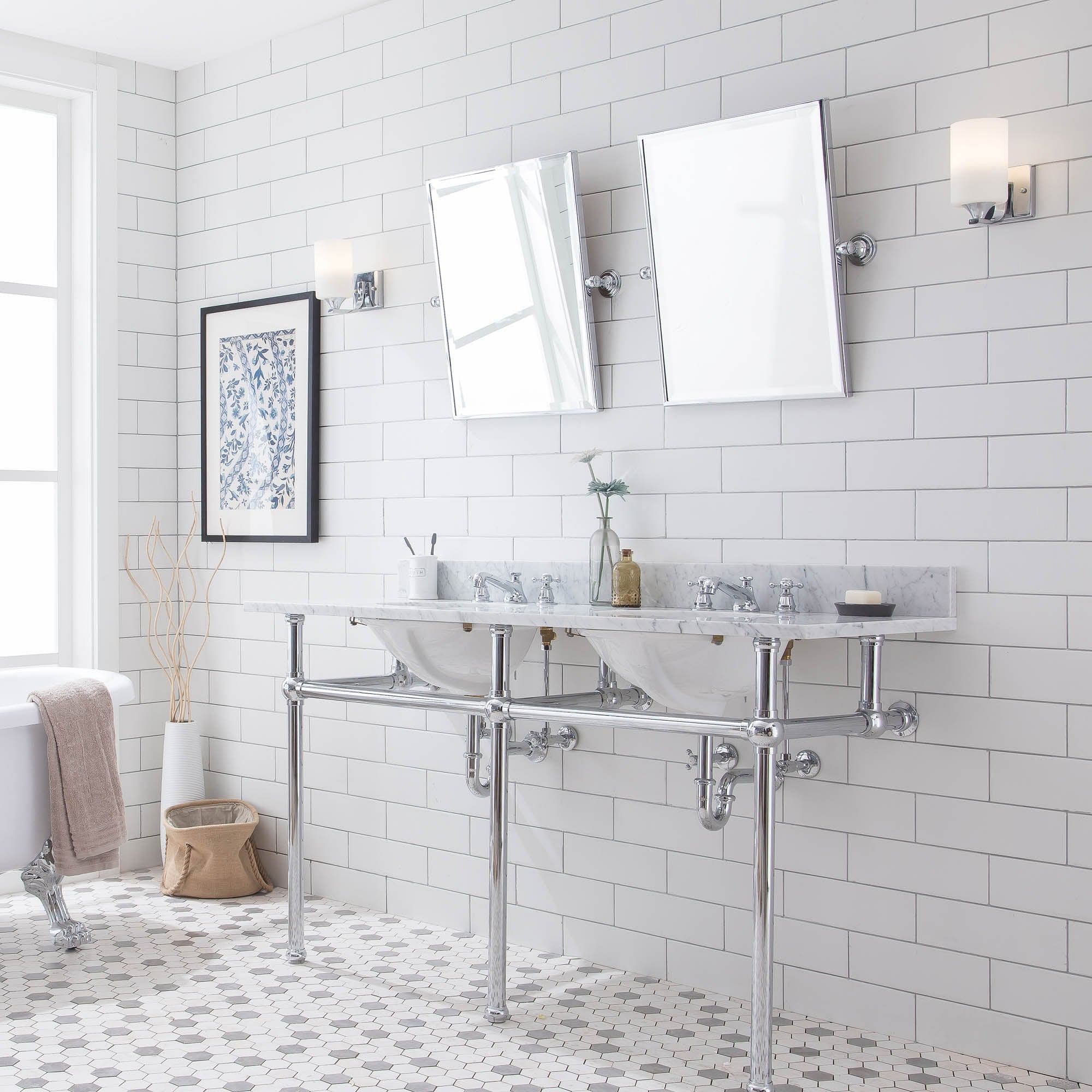 Embassy 60 Inch Wide Double Wash Stand, P-Trap, and Counter Top with Basin included in Chrome Finish