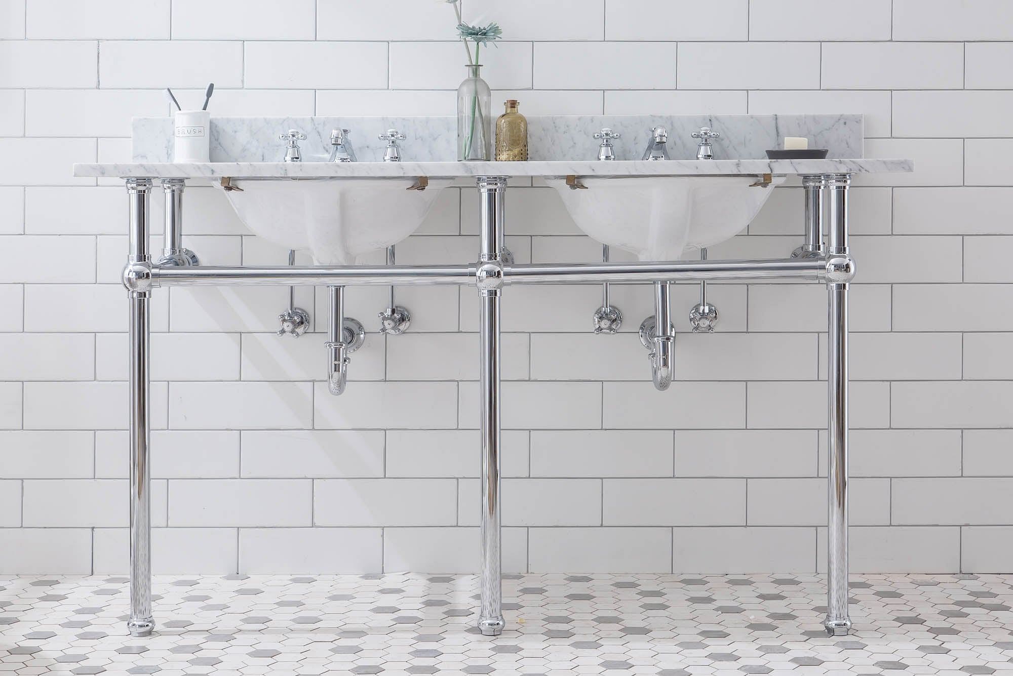 Embassy 60 Inch Wide Double Wash Stand, P-Trap, and Counter Top with Basin included in Chrome Finish