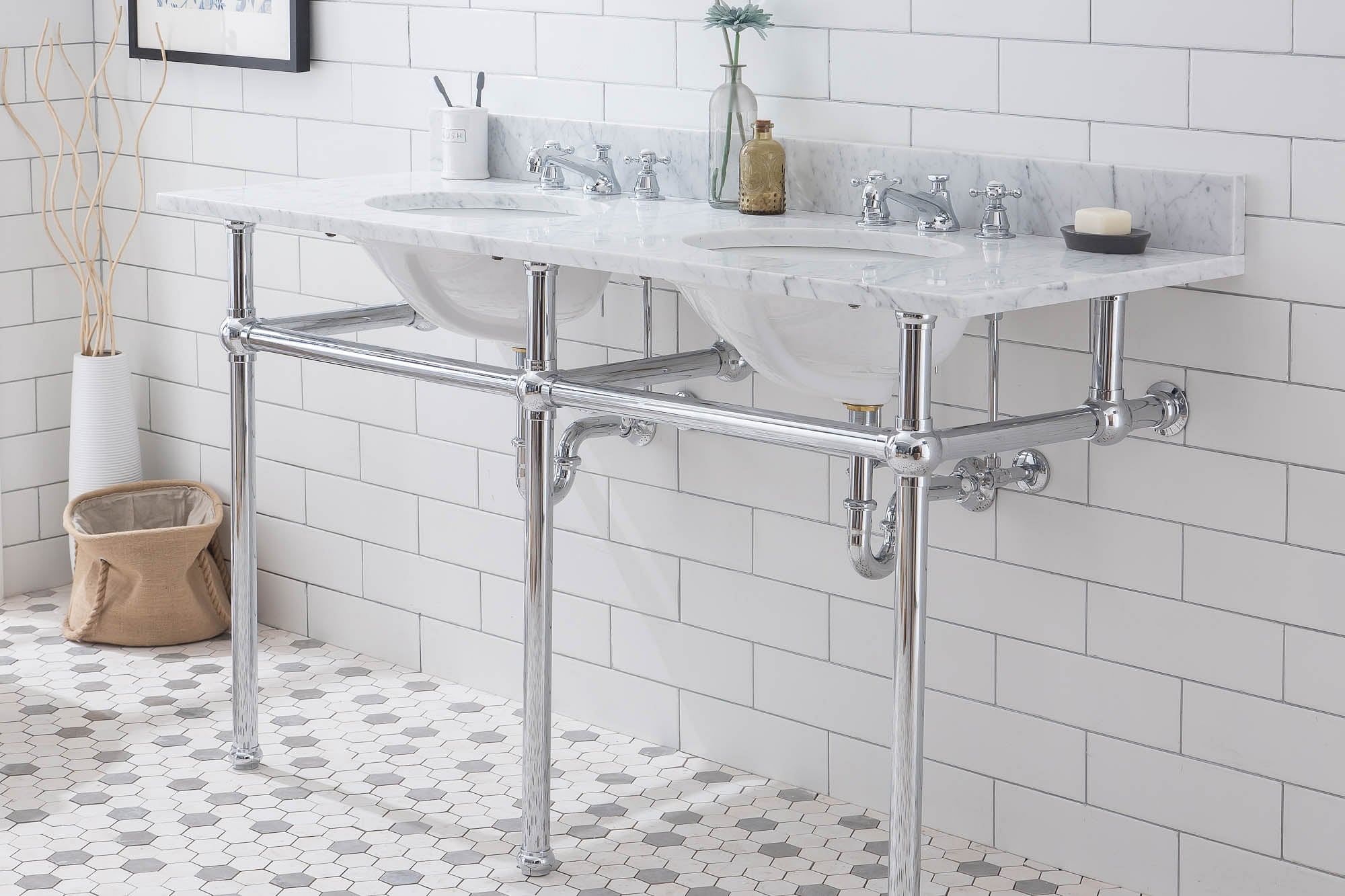 Embassy 60 Inch Wide Double Wash Stand, P-Trap, and Counter Top with Basin included in Chrome Finish