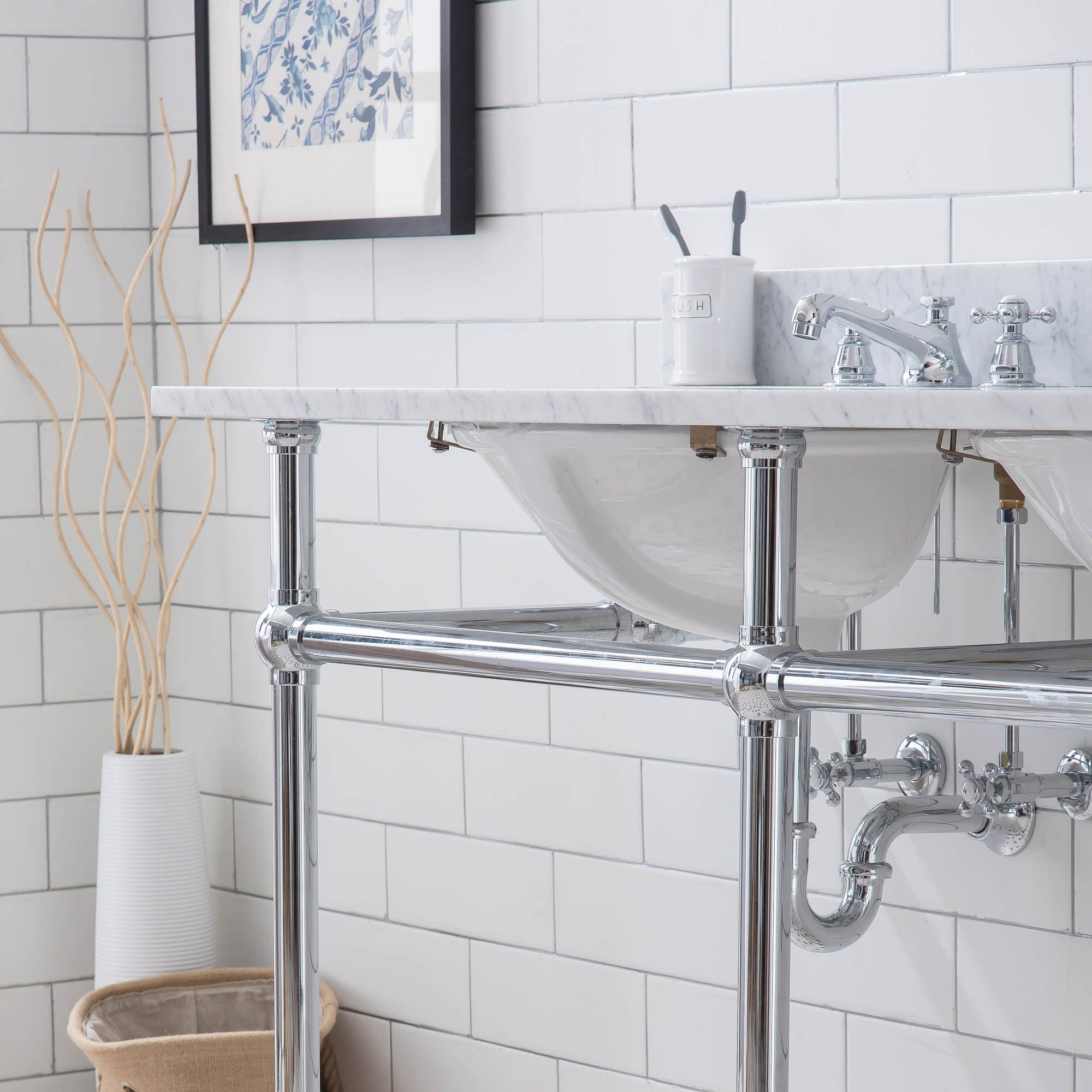 Embassy 60 Inch Wide Double Wash Stand, P-Trap, and Counter Top with Basin included in Chrome Finish