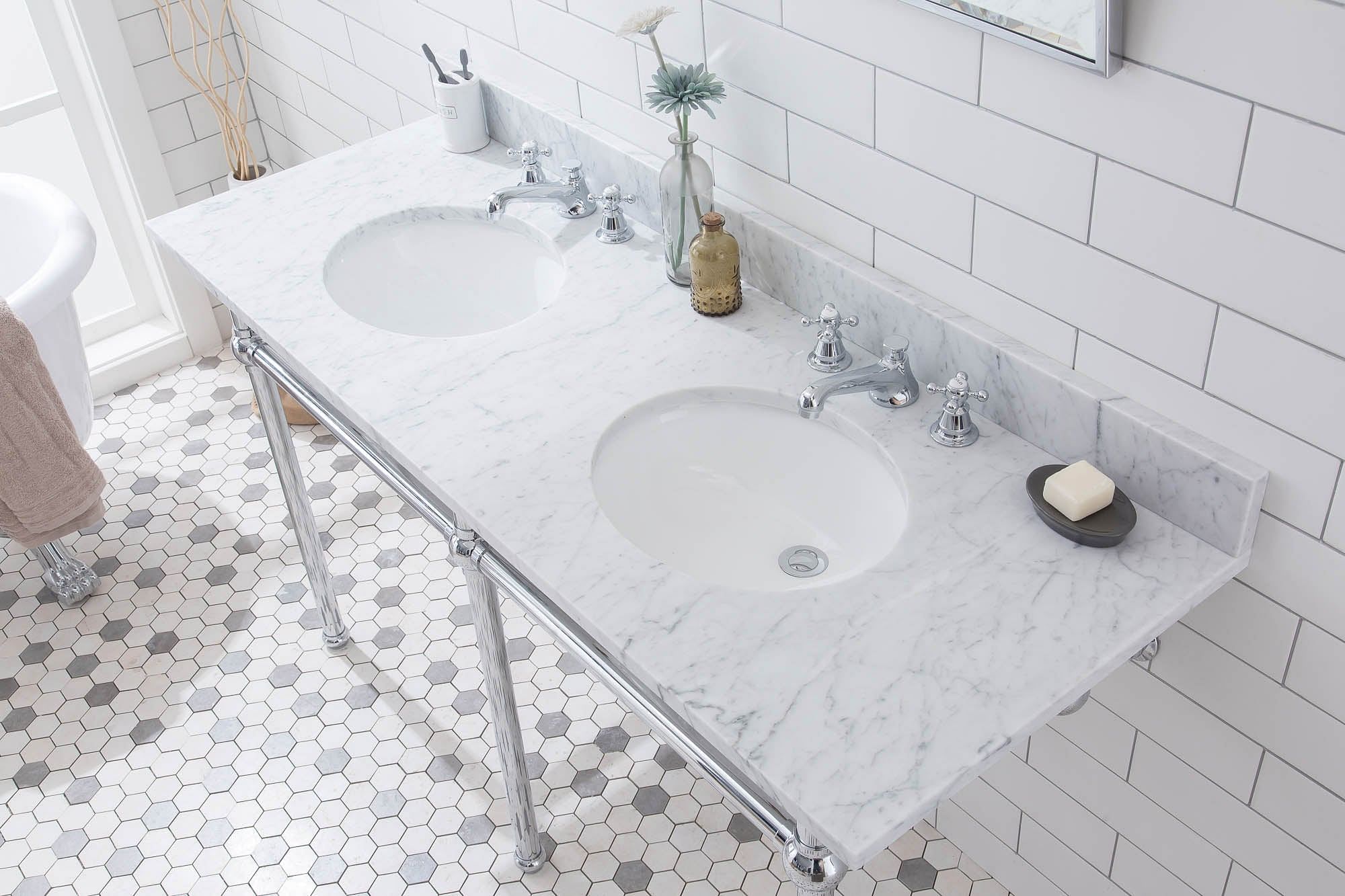 Embassy 60 Inch Wide Double Wash Stand, P-Trap, and Counter Top with Basin included in Chrome Finish