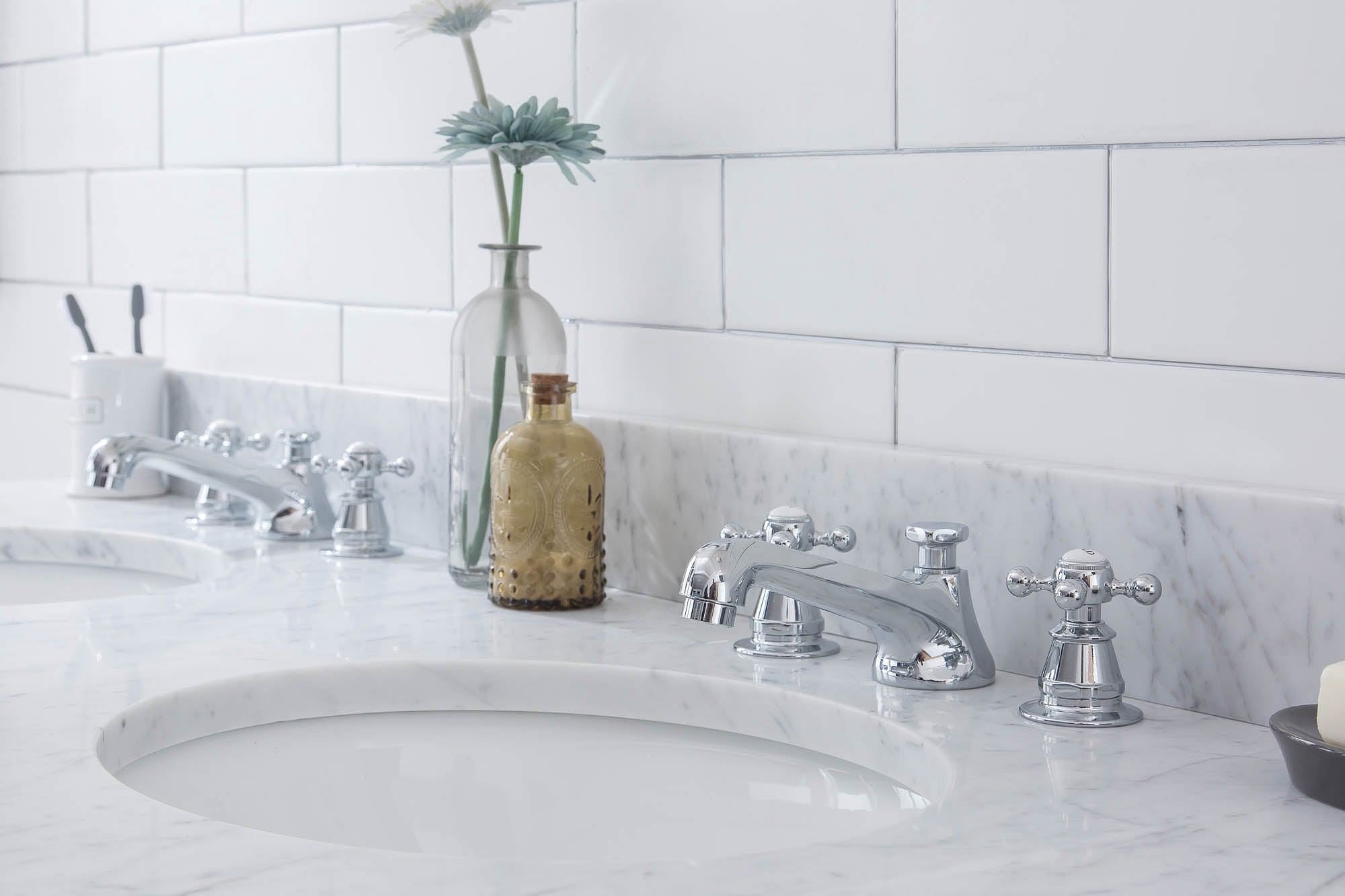 Embassy 60 Inch Wide Double Wash Stand, P-Trap, and Counter Top with Basin included in Chrome Finish