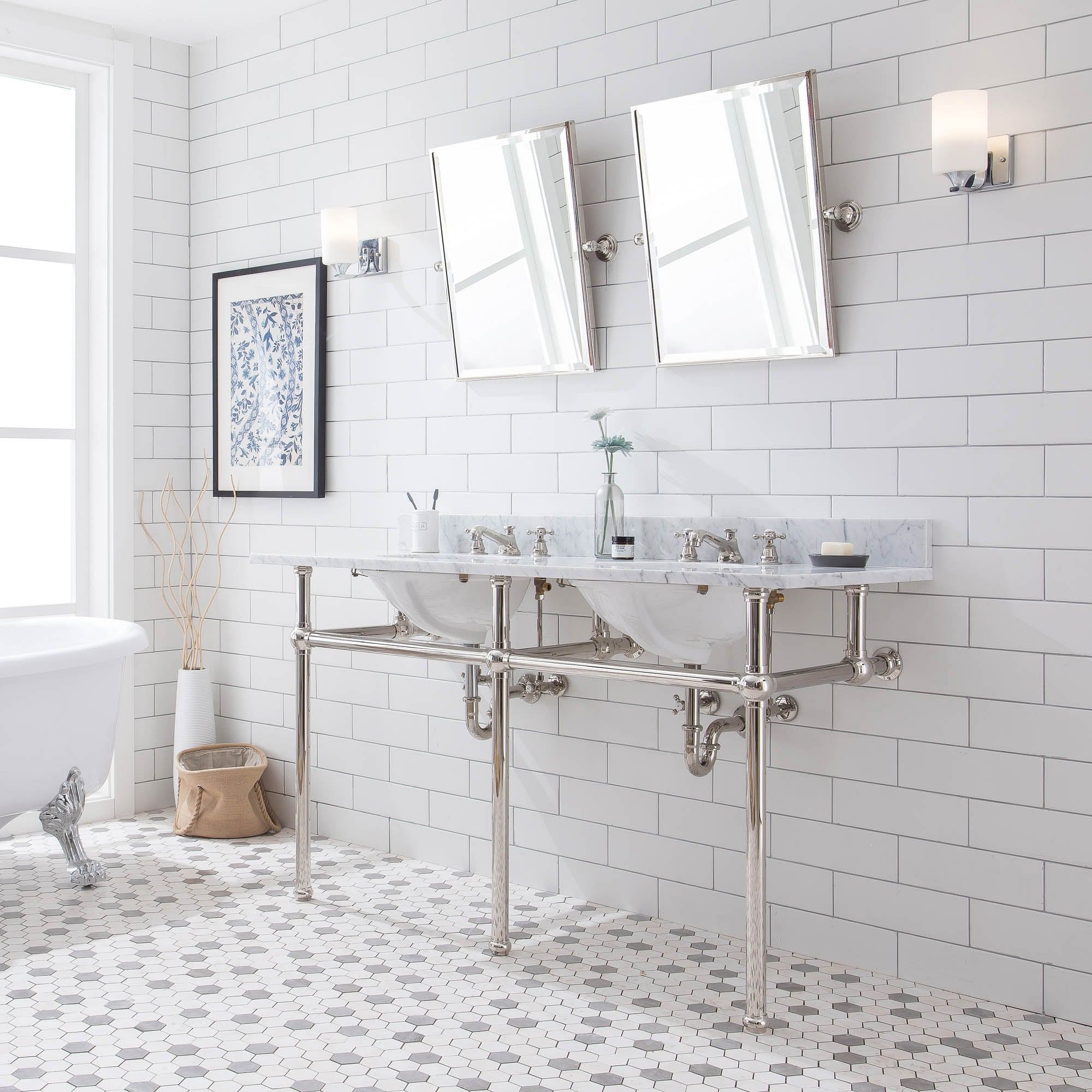 Embassy 60 Inch Wide Double Wash Stand, P-Trap, and Counter Top with Basin included in Polished Nickel (PVD) Finish
