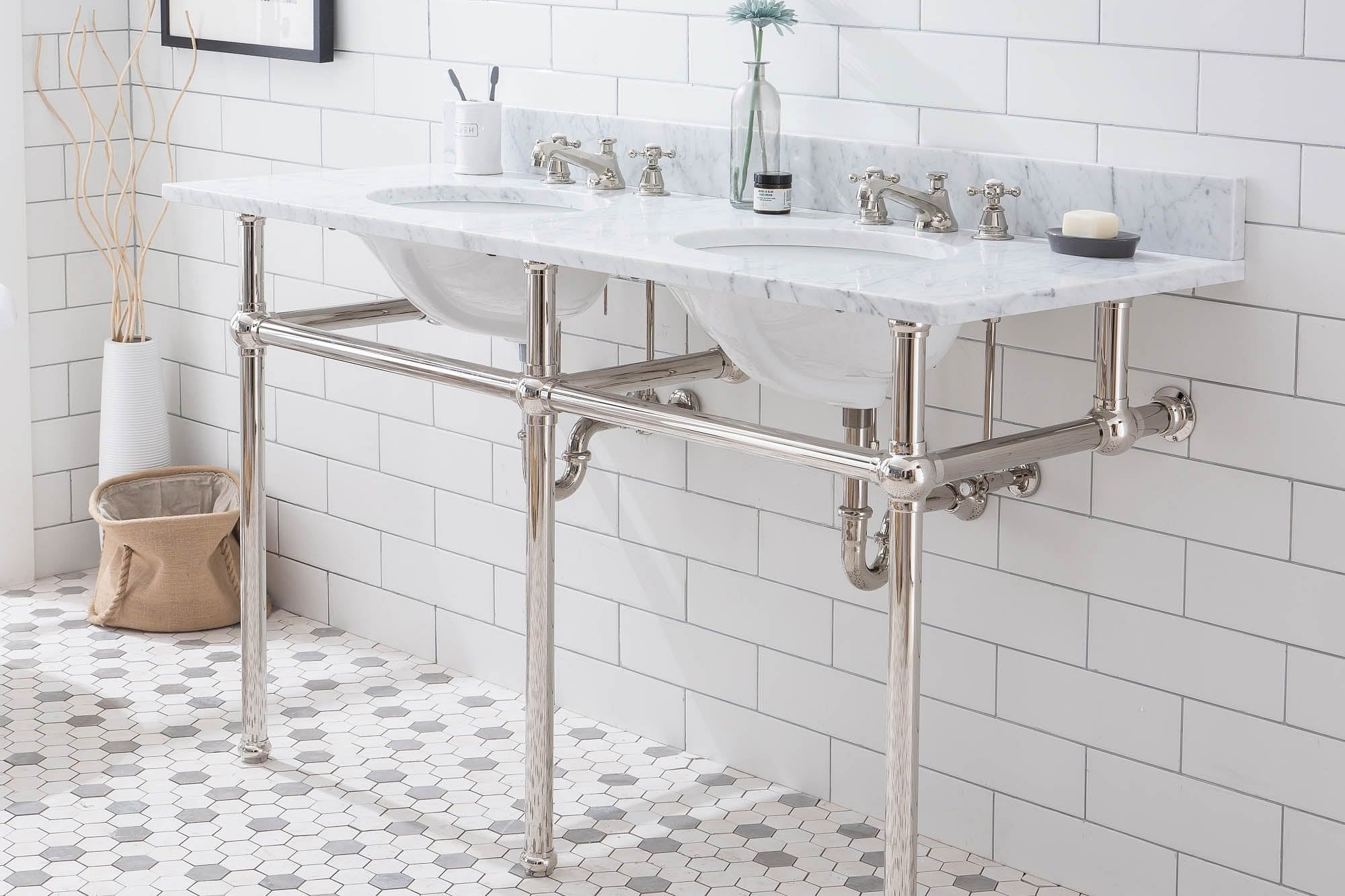 Embassy 60 Inch Wide Double Wash Stand, P-Trap, and Counter Top with Basin included in Polished Nickel (PVD) Finish